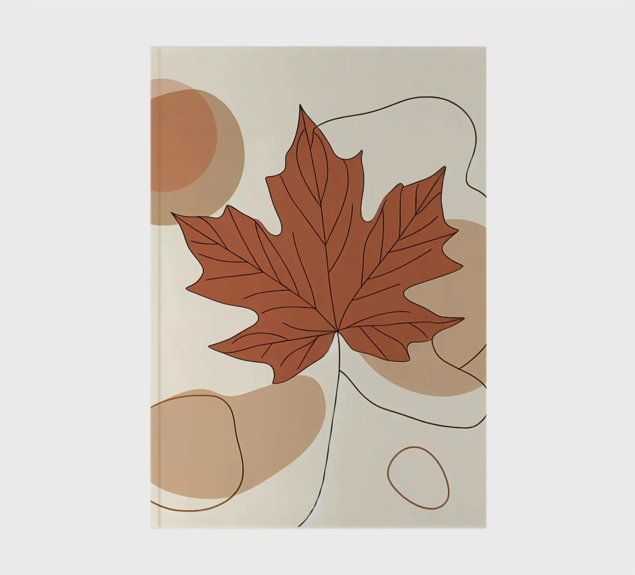 Minimalist Maple Leaf Poster in Neutral Tones with Abstract notebook by Bloom And Brush