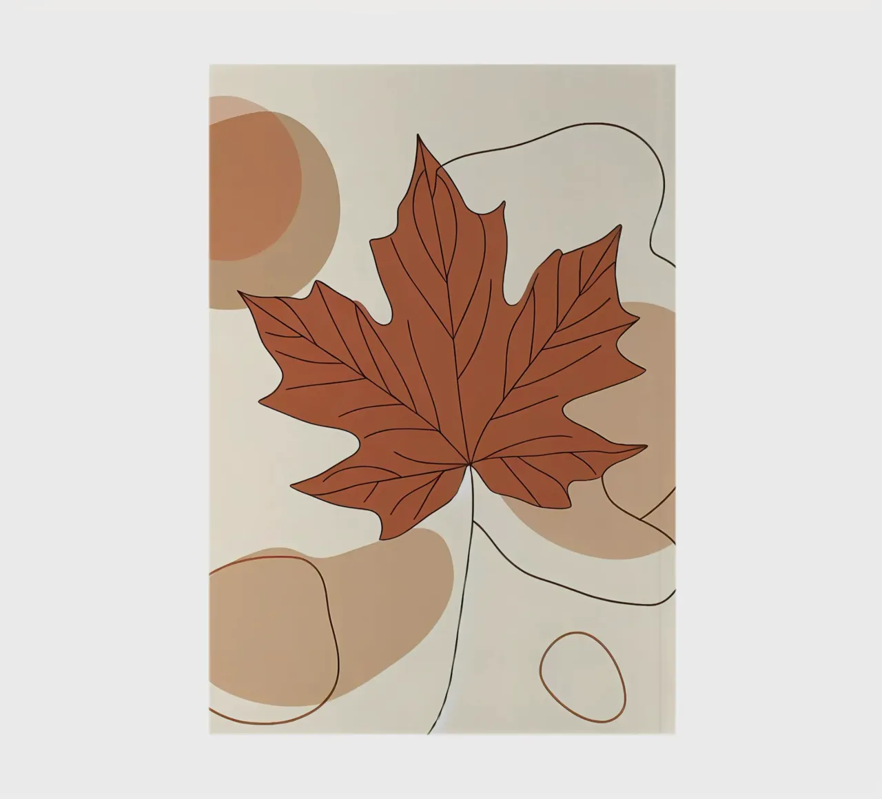 Minimalist Maple Leaf Poster in Neutral Tones with Abstract notebook by Bloom And Brush