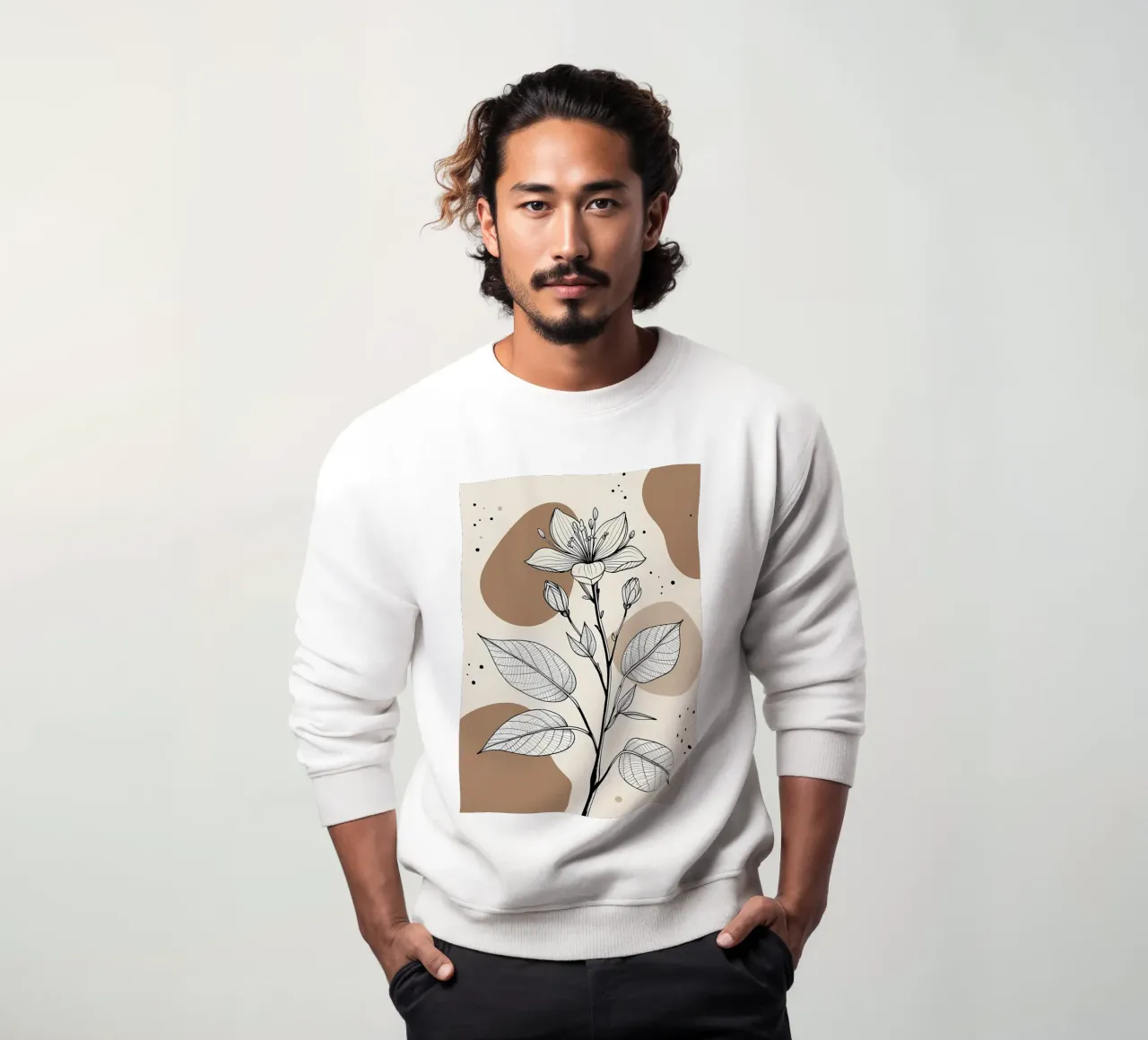 Minimalist Maple Leaf Poster in Neutral Tones with Abstract sweatshirt by Bloom And Brush