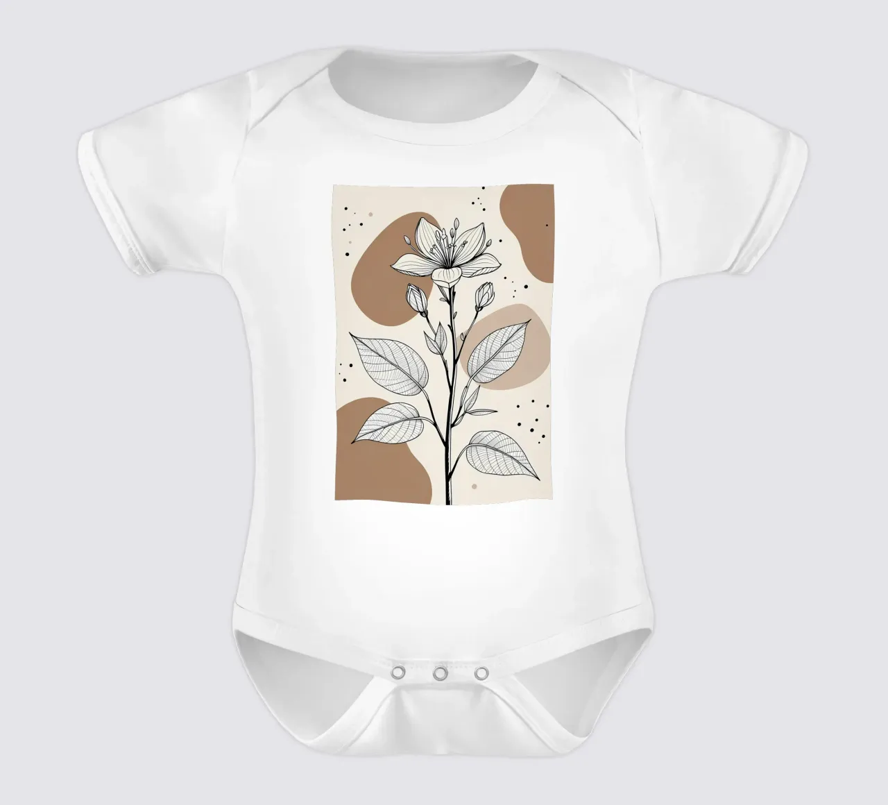 Minimalist Maple Leaf Poster in Neutral Tones with Abstract short-sleeve baby romper by Bloom And Brush