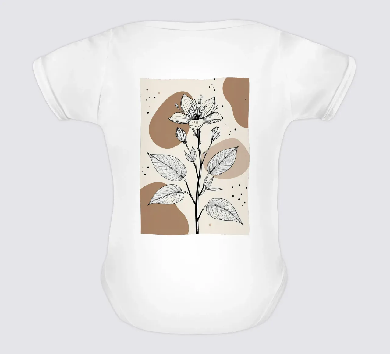 Minimalist Maple Leaf Poster in Neutral Tones with Abstract short-sleeve baby romper by Bloom And Brush
