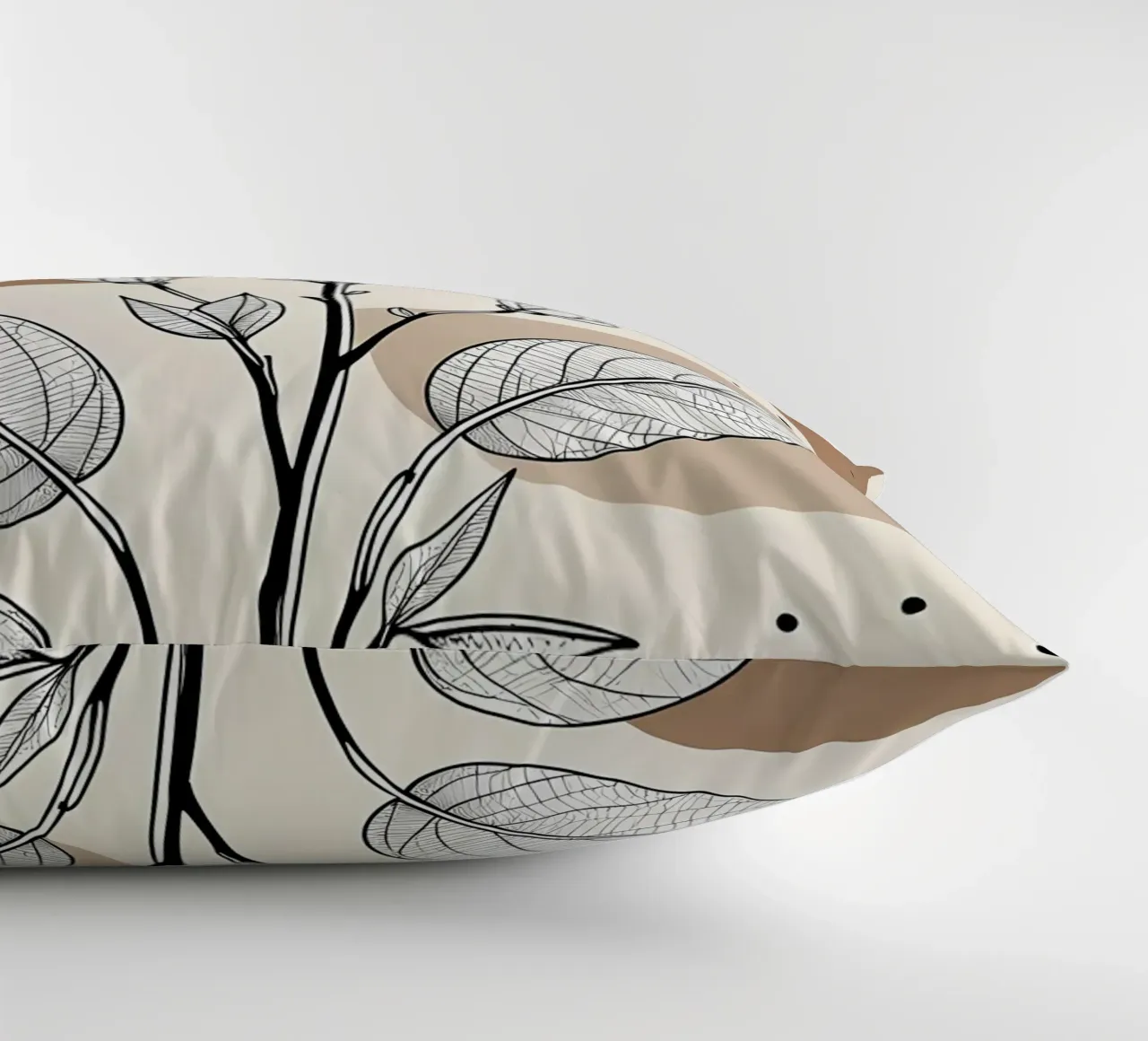 Minimalist Maple Leaf Poster in Neutral Tones with Abstract decorative cushion by Bloom And Brush