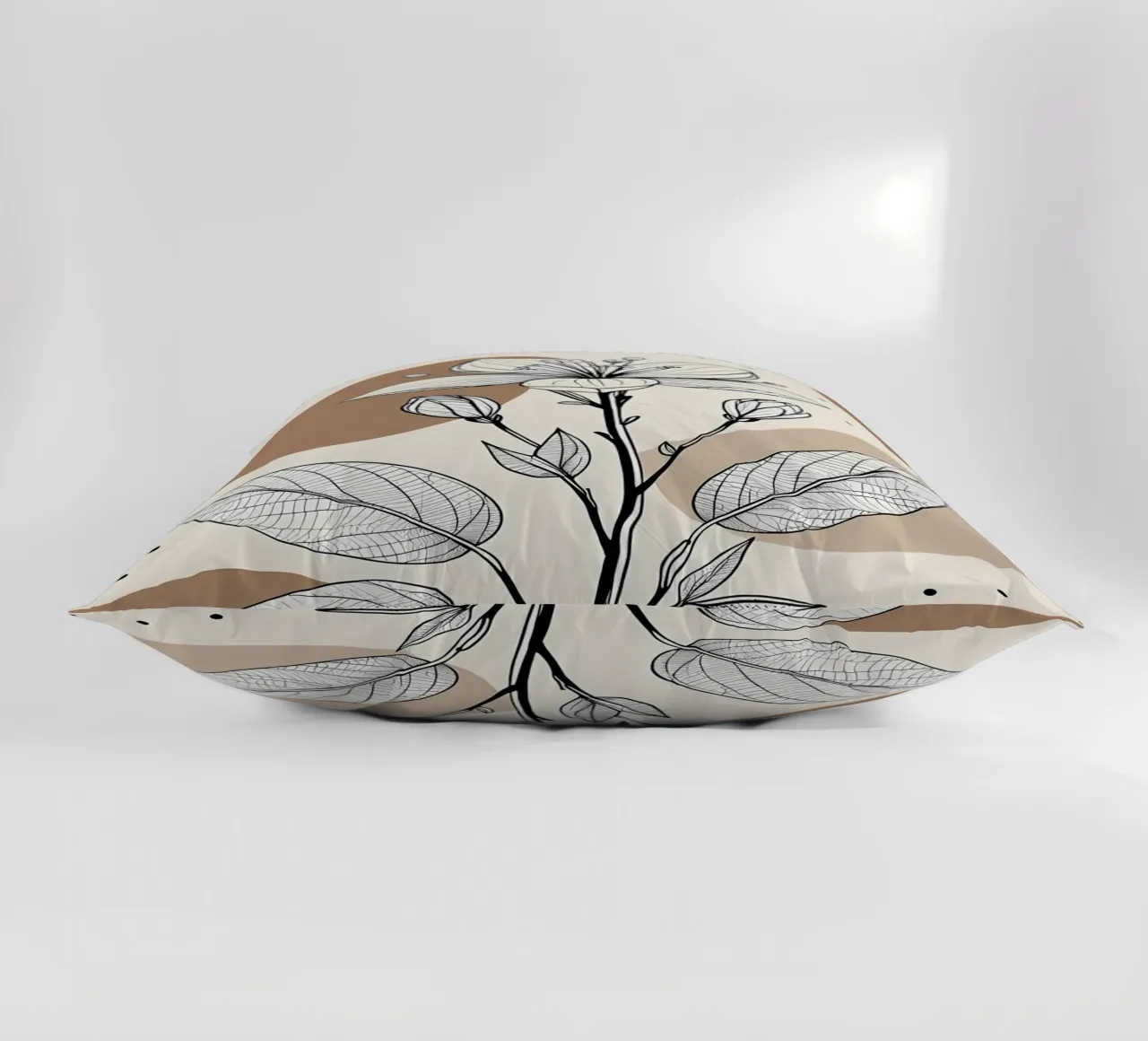 Minimalist Maple Leaf Poster in Neutral Tones with Abstract decorative cushion by Bloom And Brush