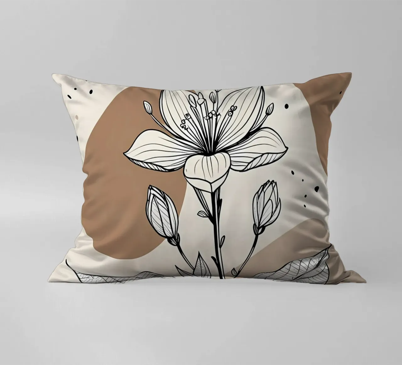 Minimalist Maple Leaf Poster in Neutral Tones with Abstract decorative cushion by Bloom And Brush