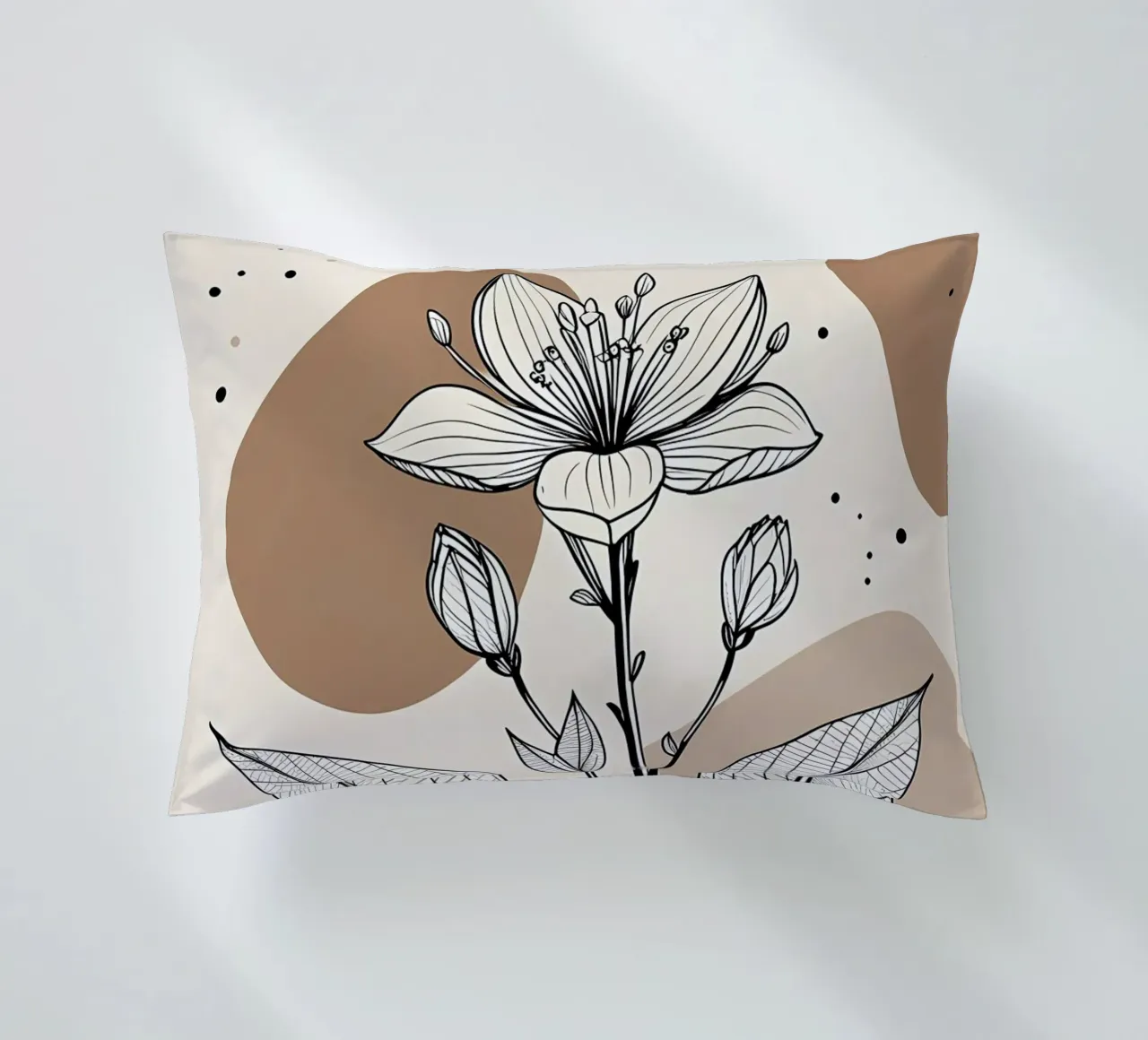 Minimalist Maple Leaf Poster in Neutral Tones with Abstract decorative cushion by Bloom And Brush