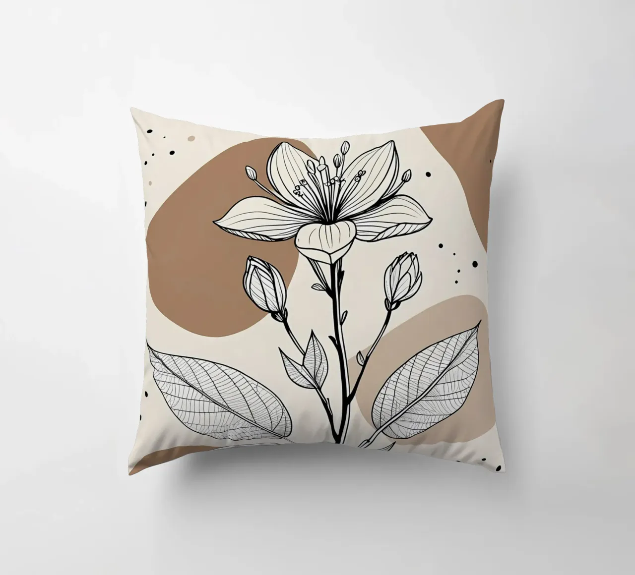 Minimalist Maple Leaf Poster in Neutral Tones with Abstract decorative cushion by Bloom And Brush