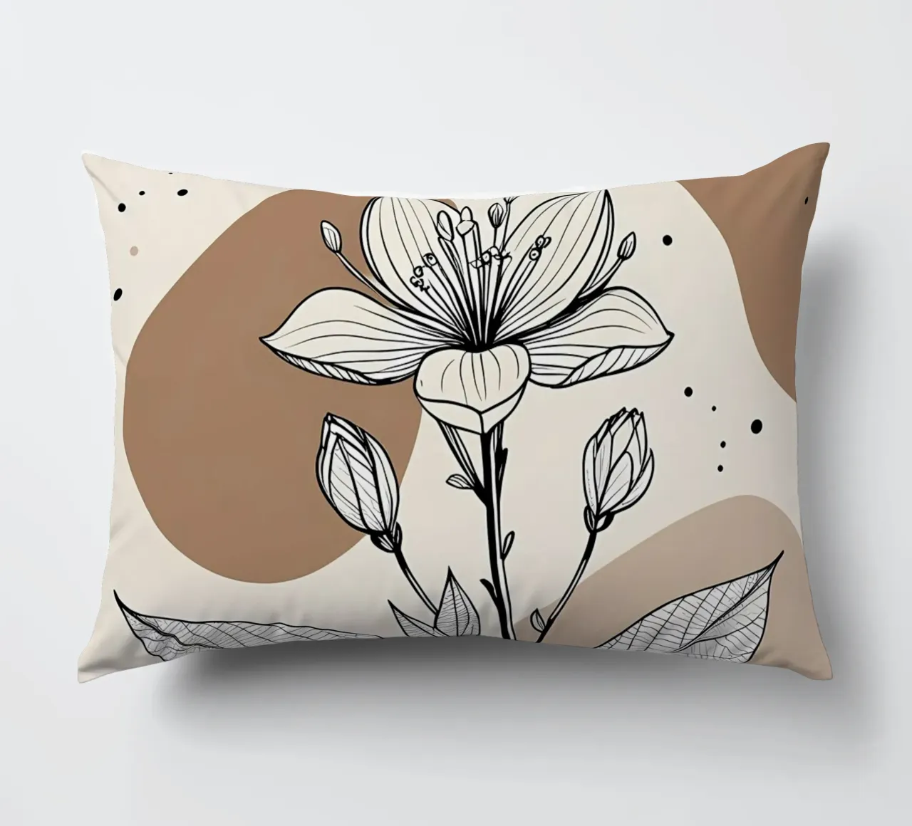 Minimalist Maple Leaf Poster in Neutral Tones with Abstract decorative cushion by Bloom And Brush