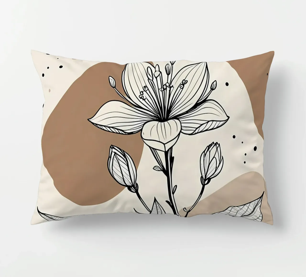 Minimalist Maple Leaf Poster in Neutral Tones with Abstract decorative cushion by Bloom And Brush