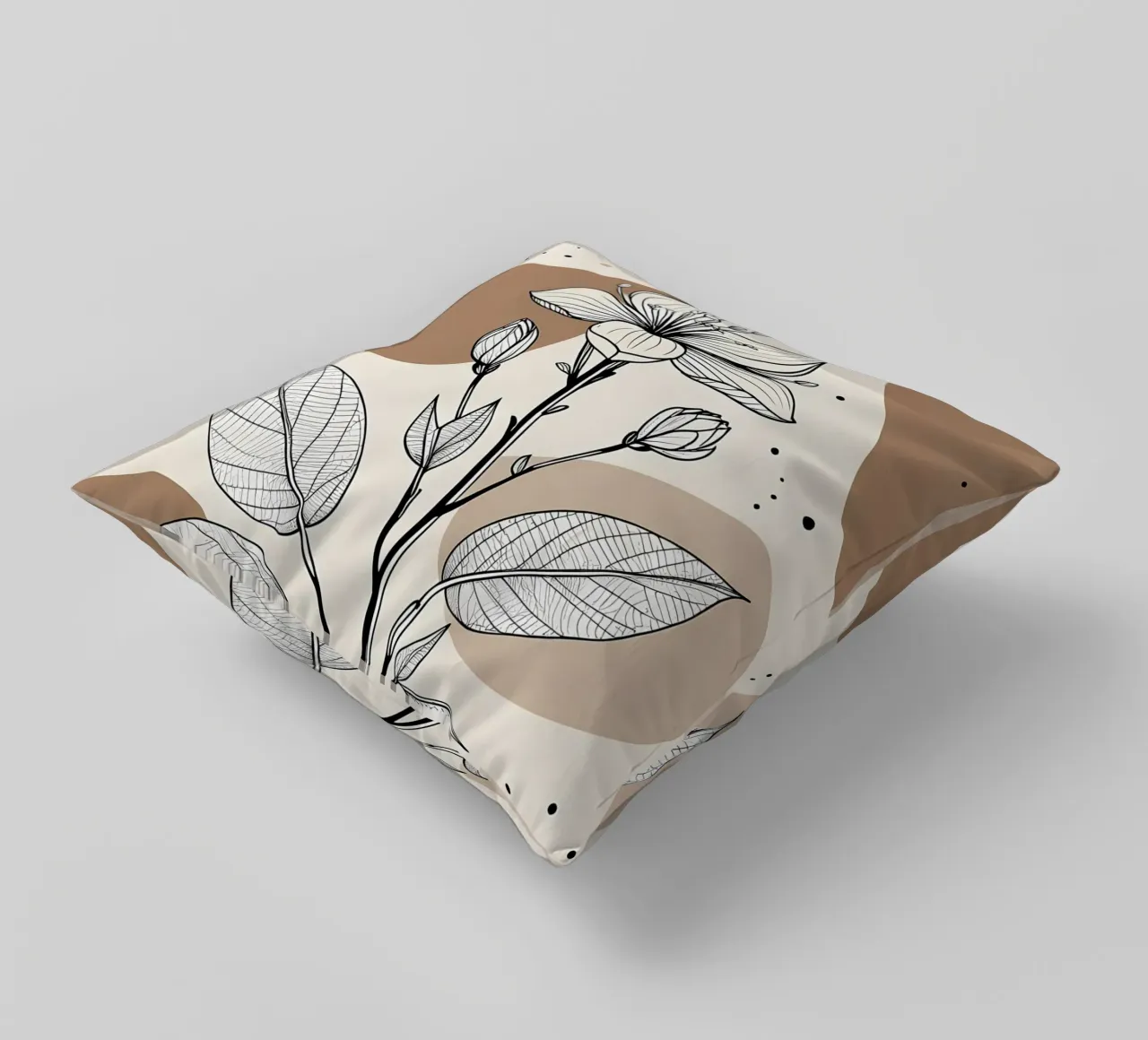 Minimalist Maple Leaf Poster in Neutral Tones with Abstract decorative cushion by Bloom And Brush