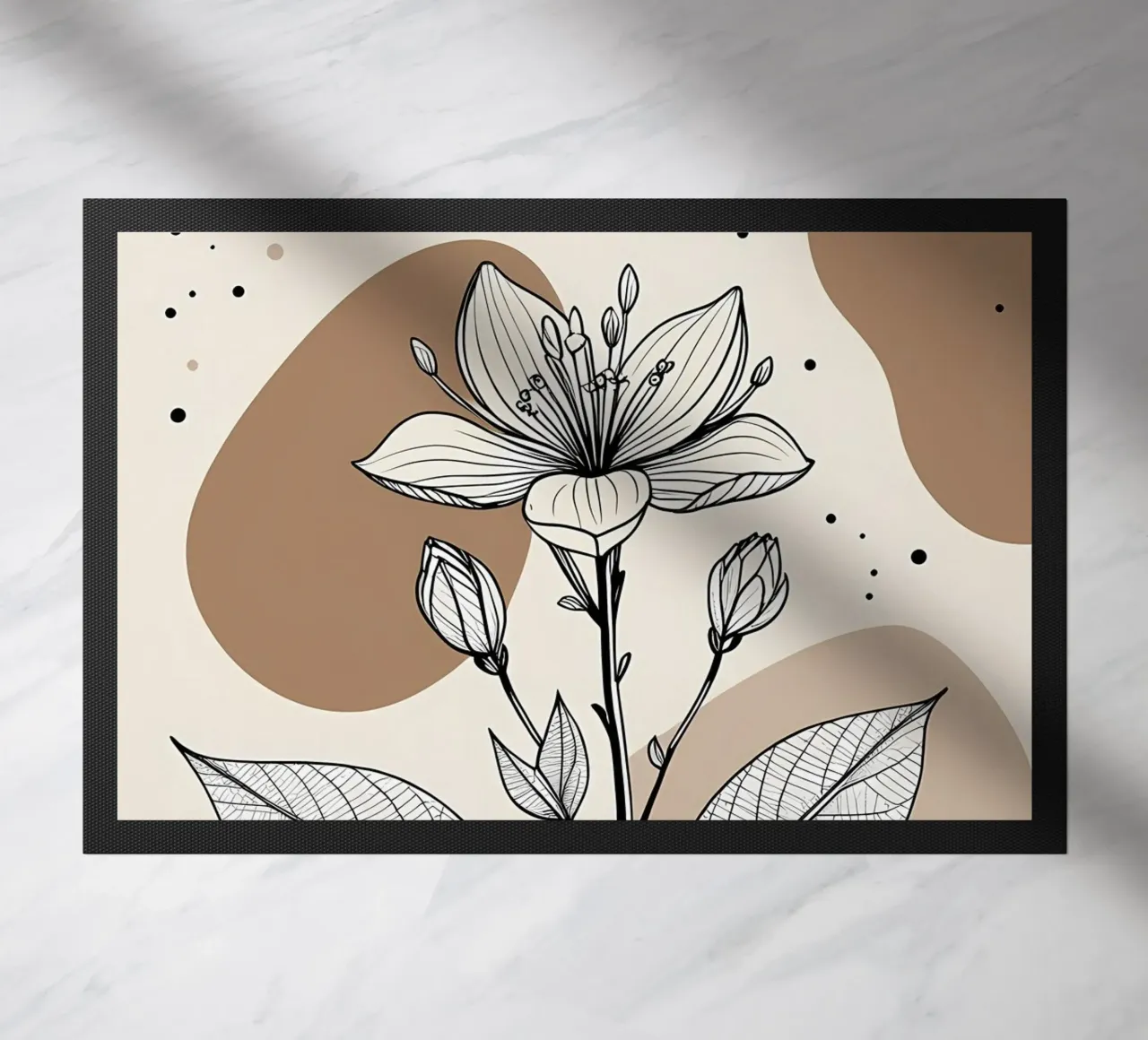 Minimalist Maple Leaf Poster in Neutral Tones with Abstract doormat by Bloom And Brush