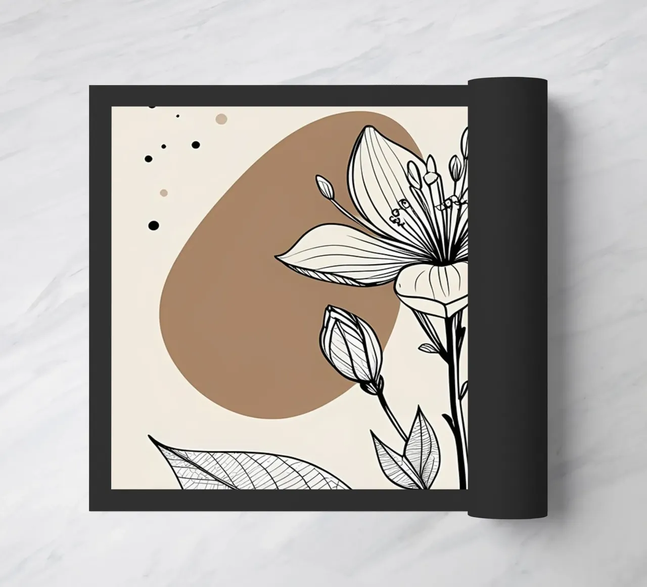 Minimalist Maple Leaf Poster in Neutral Tones with Abstract doormat by Bloom And Brush