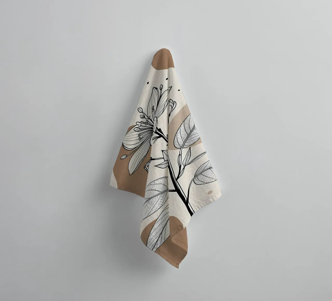 Minimalist Maple Leaf Poster in Neutral Tones with Abstract towel by Bloom And Brush