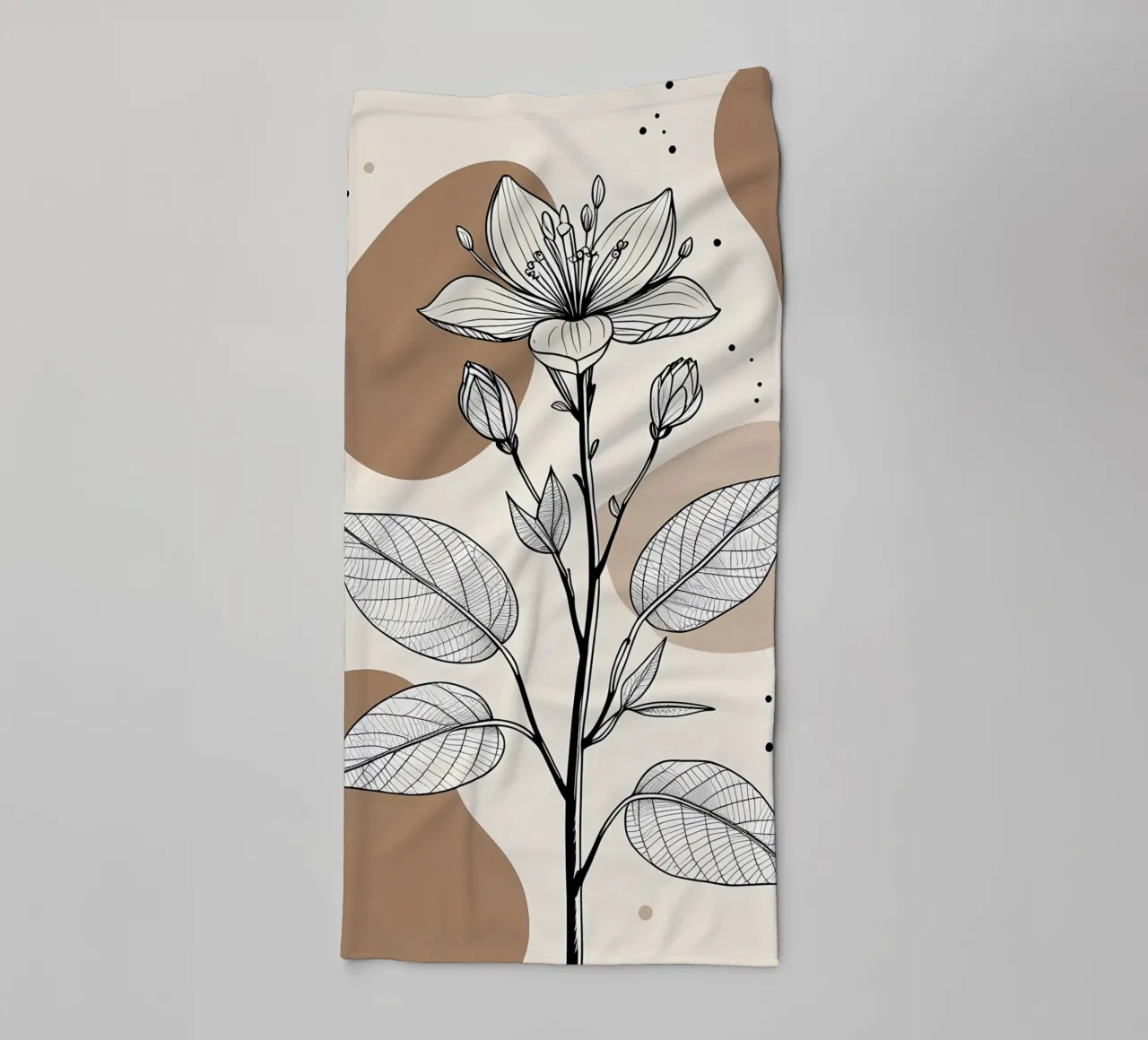 Minimalist Maple Leaf Poster in Neutral Tones with Abstract towel by Bloom And Brush