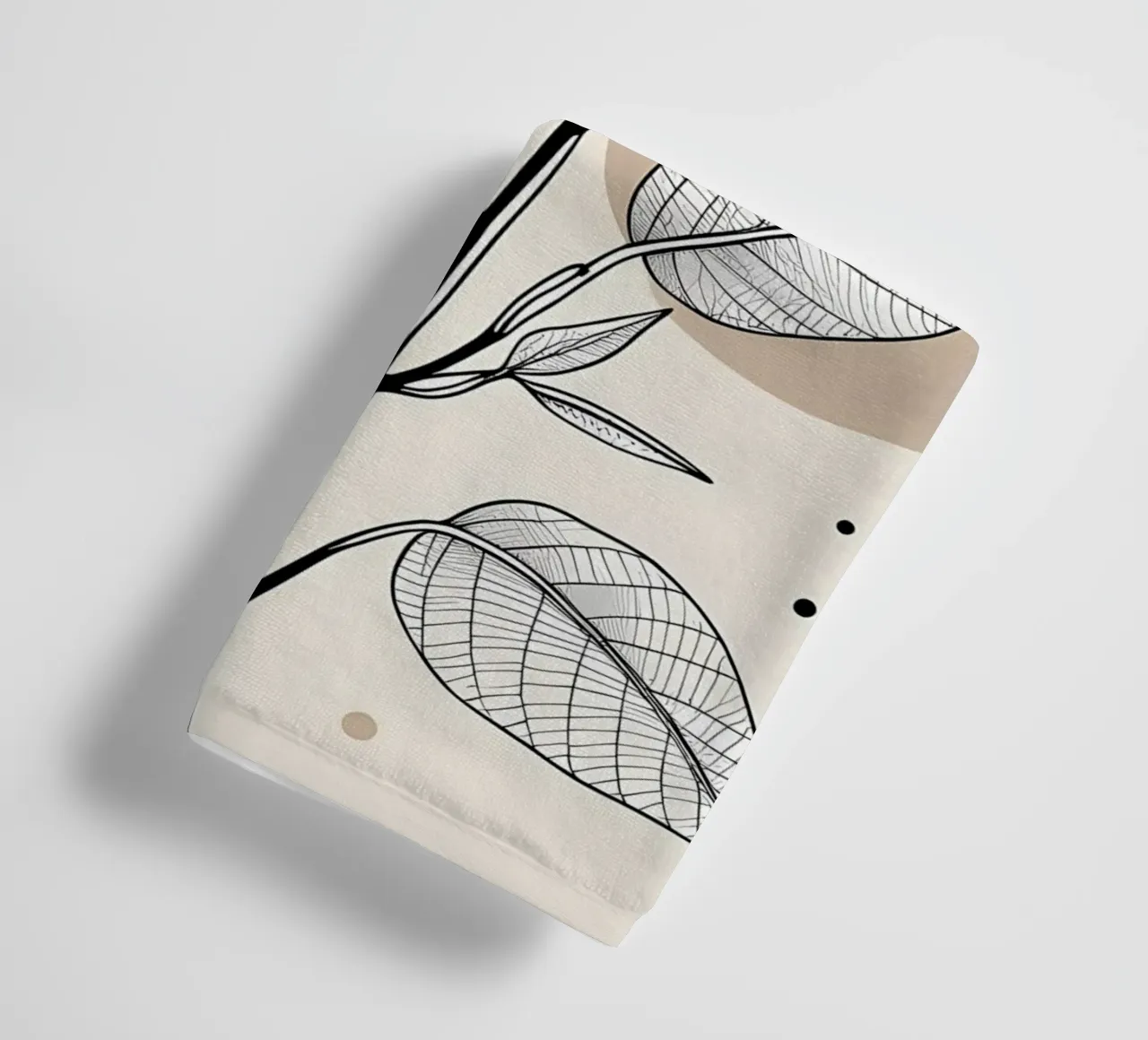 Minimalist Maple Leaf Poster in Neutral Tones with Abstract towel by Bloom And Brush