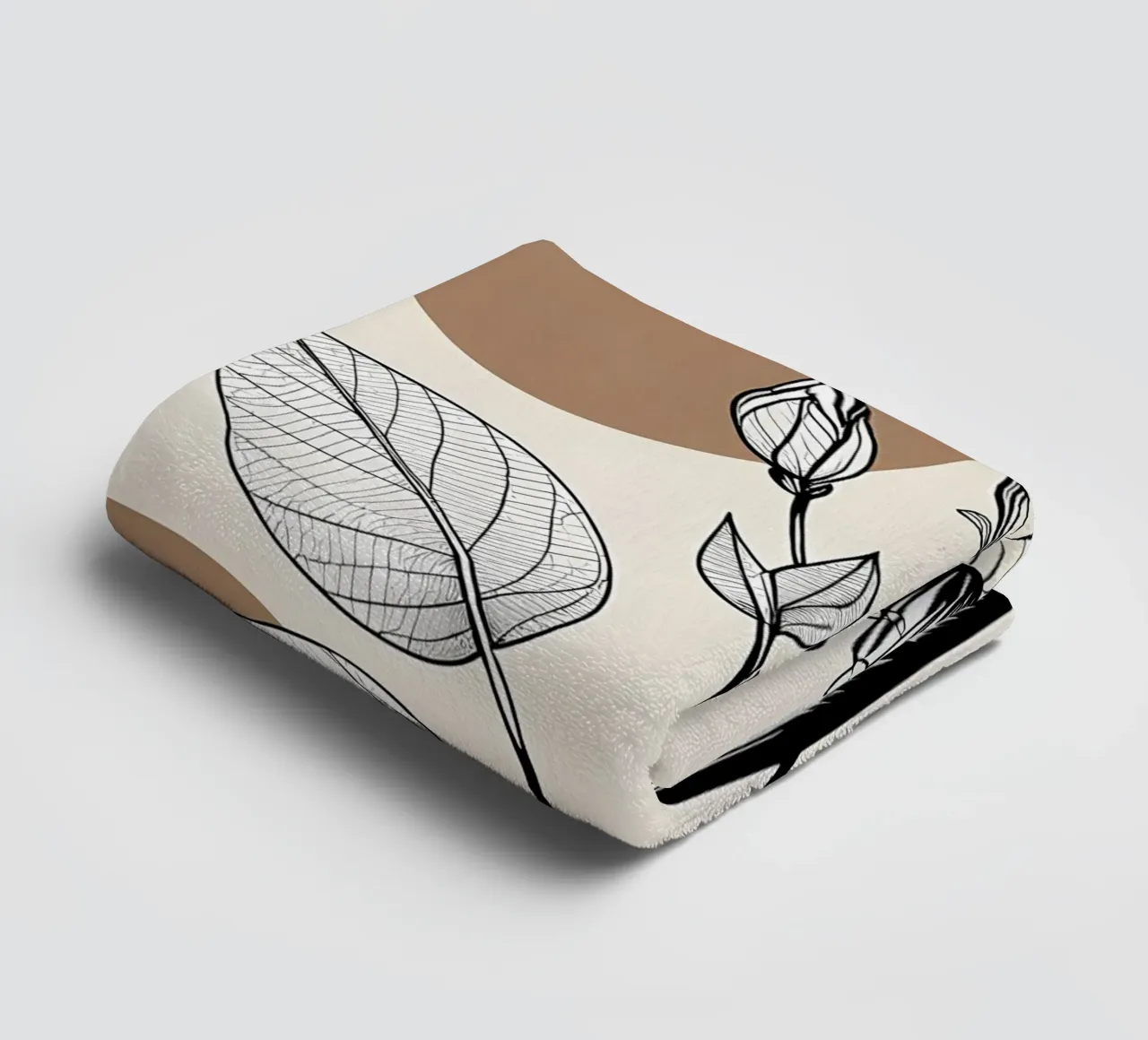 Minimalist Maple Leaf Poster in Neutral Tones with Abstract towel by Bloom And Brush