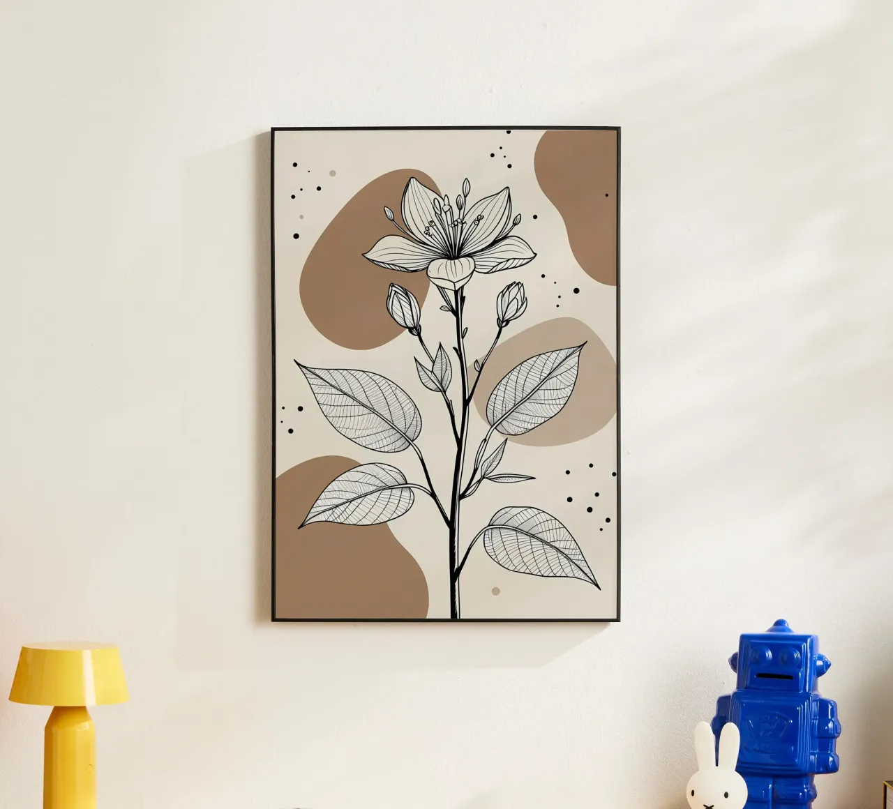 Minimalist Maple Leaf Poster in Neutral Tones with Abstract alu-dibond by Bloom And Brush