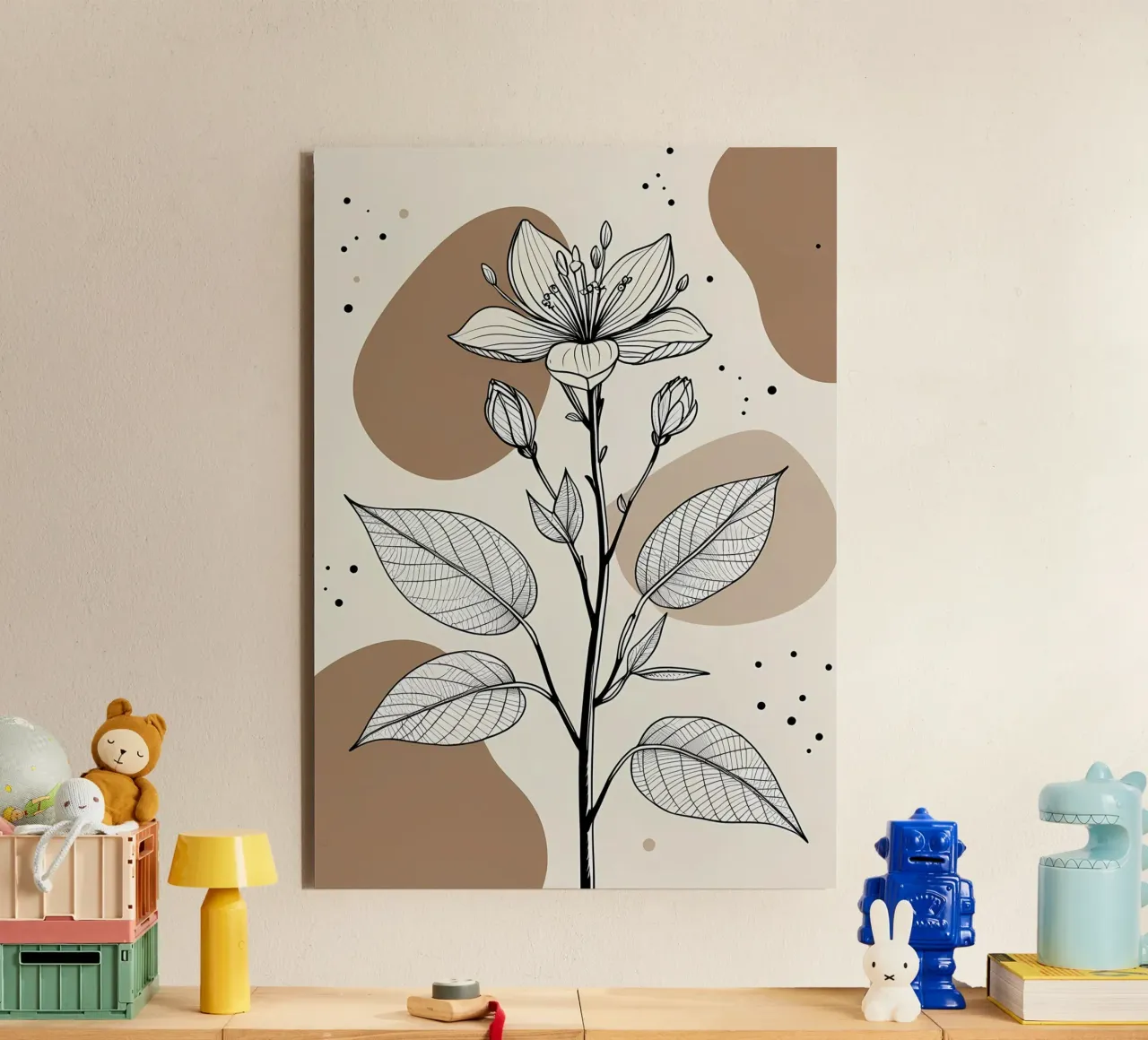Minimalist Maple Leaf Poster in Neutral Tones with Abstract alu-dibond by Bloom And Brush