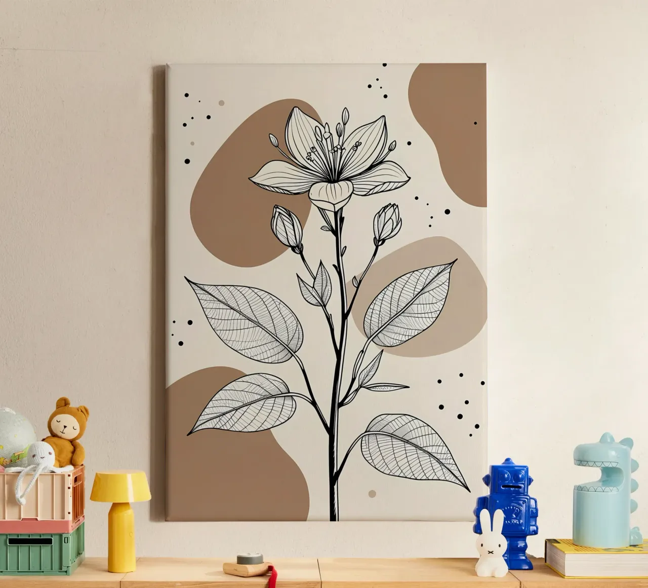 Minimalist Maple Leaf Poster in Neutral Tones with Abstract canvas by Bloom And Brush