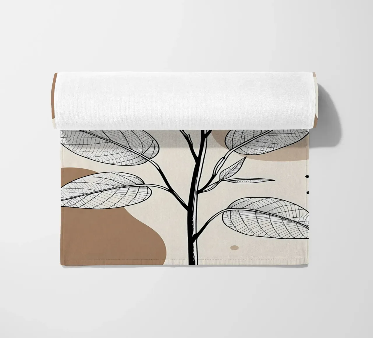 Minimalist Maple Leaf Poster in Neutral Tones with Abstract beach towel by Bloom And Brush