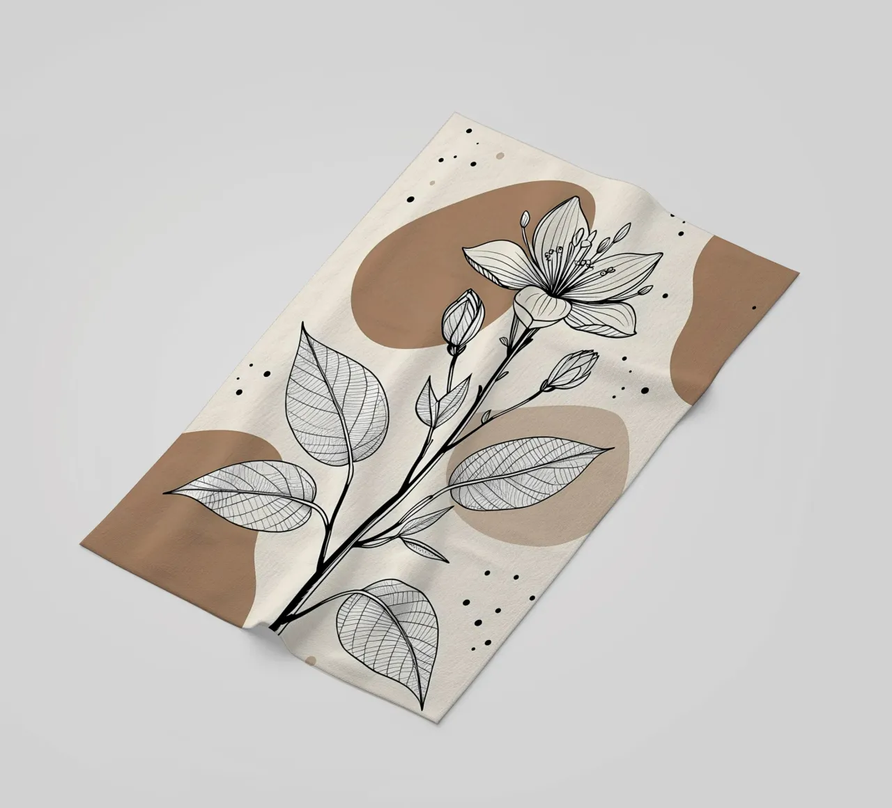 Minimalist Maple Leaf Poster in Neutral Tones with Abstract beach towel by Bloom And Brush