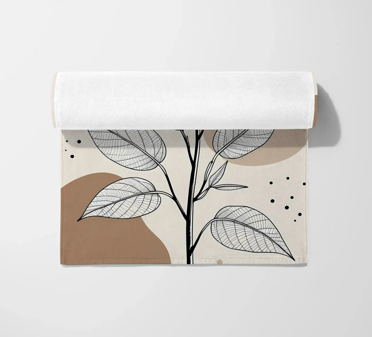 Minimalist Maple Leaf Poster in Neutral Tones with Abstract beach towel by Bloom And Brush
