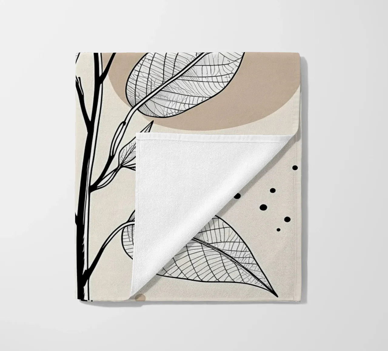 Minimalist Maple Leaf Poster in Neutral Tones with Abstract beach towel by Bloom And Brush