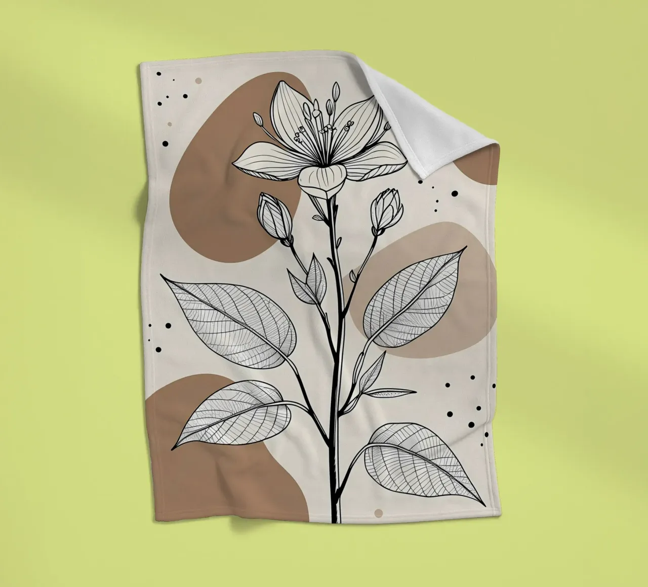 Minimalist Maple Leaf Poster in Neutral Tones with Abstract fleece blanket by Bloom And Brush