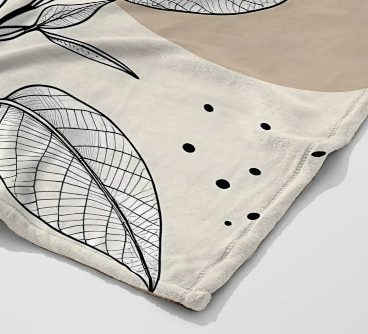 Minimalist Maple Leaf Poster in Neutral Tones with Abstract fleece blanket by Bloom And Brush
