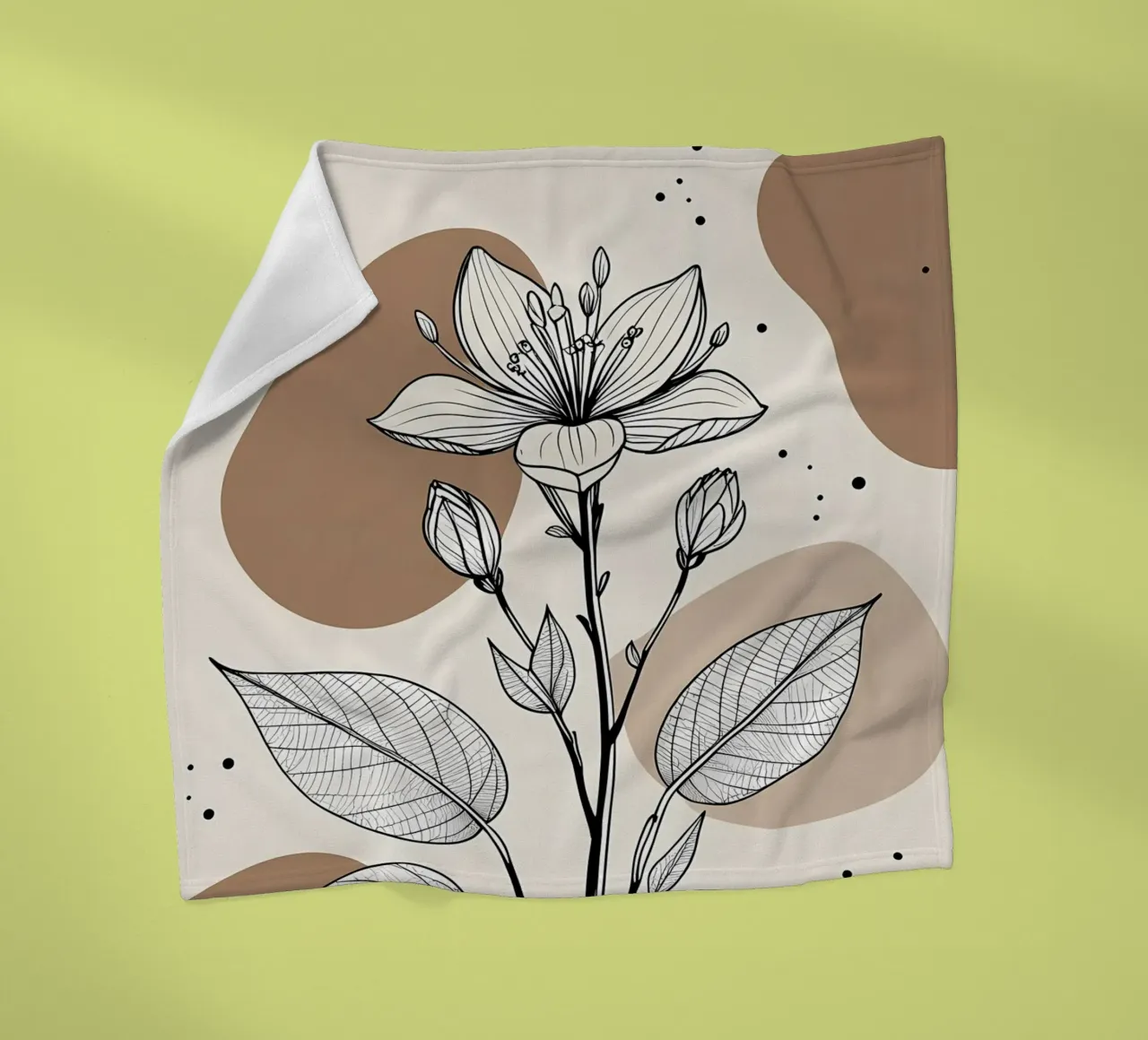 Minimalist Maple Leaf Poster in Neutral Tones with Abstract fleece blanket by Bloom And Brush