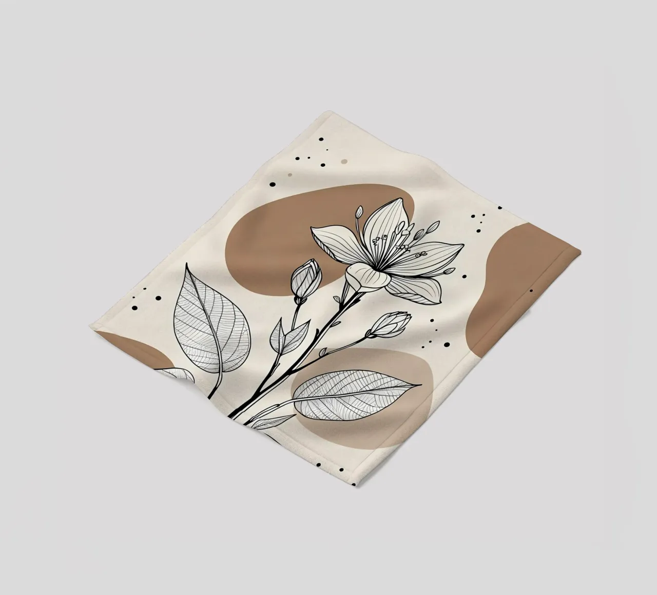Minimalist Maple Leaf Poster in Neutral Tones with Abstract fleece blanket by Bloom And Brush