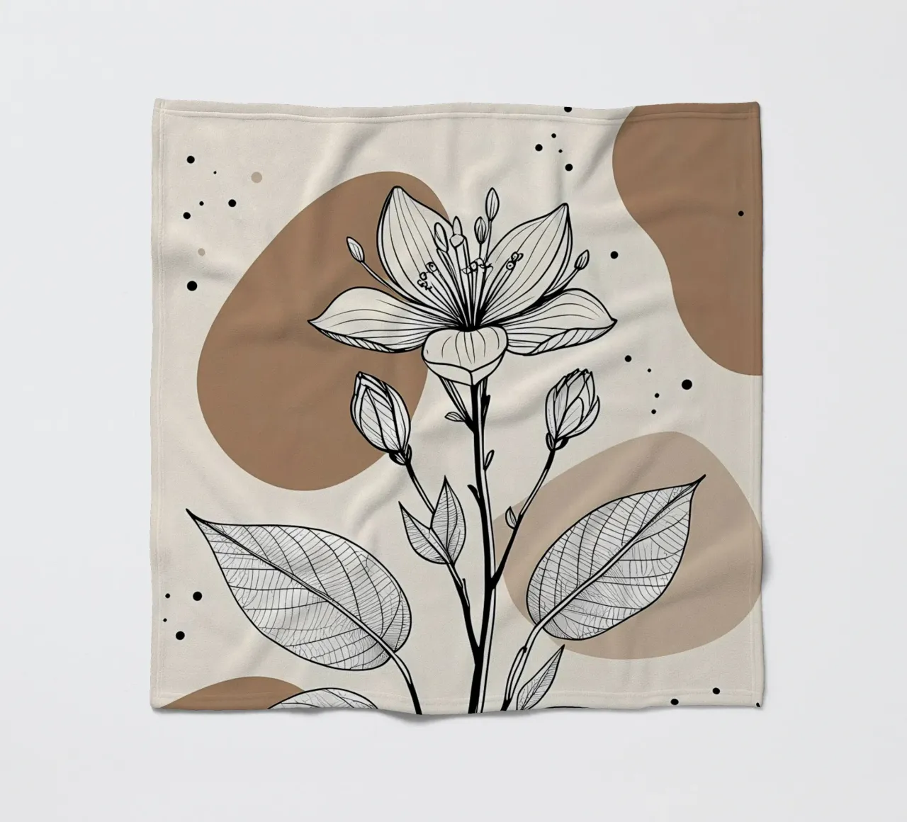 Minimalist Maple Leaf Poster in Neutral Tones with Abstract fleece blanket by Bloom And Brush