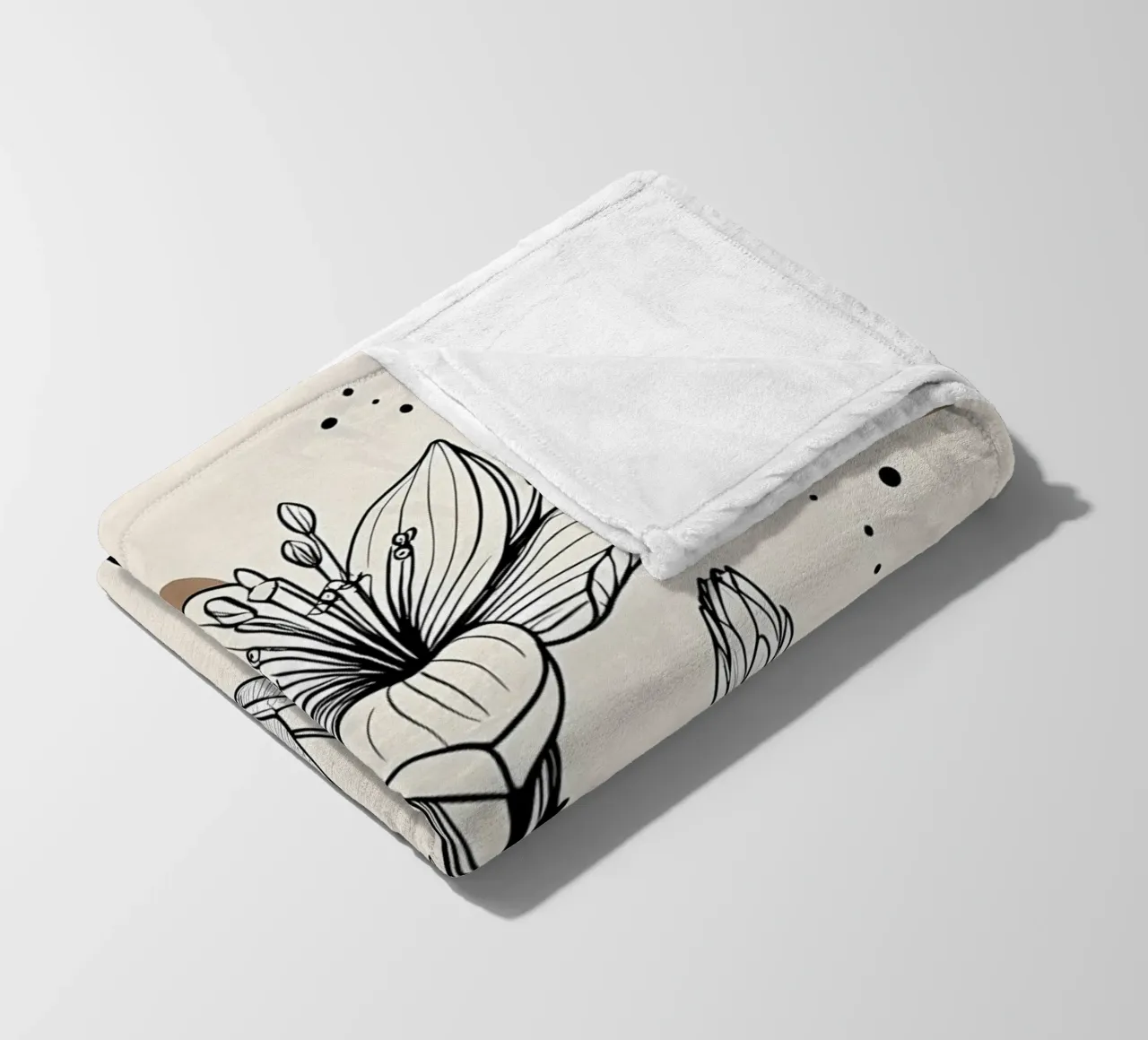Minimalist Maple Leaf Poster in Neutral Tones with Abstract fleece blanket by Bloom And Brush