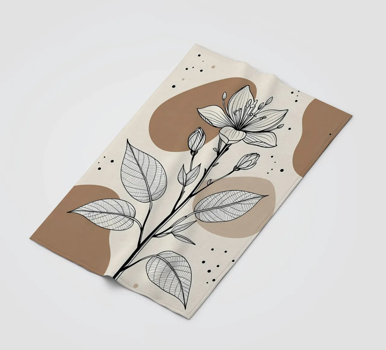 Minimalist Maple Leaf Poster in Neutral Tones with Abstract fleece blanket by Bloom And Brush
