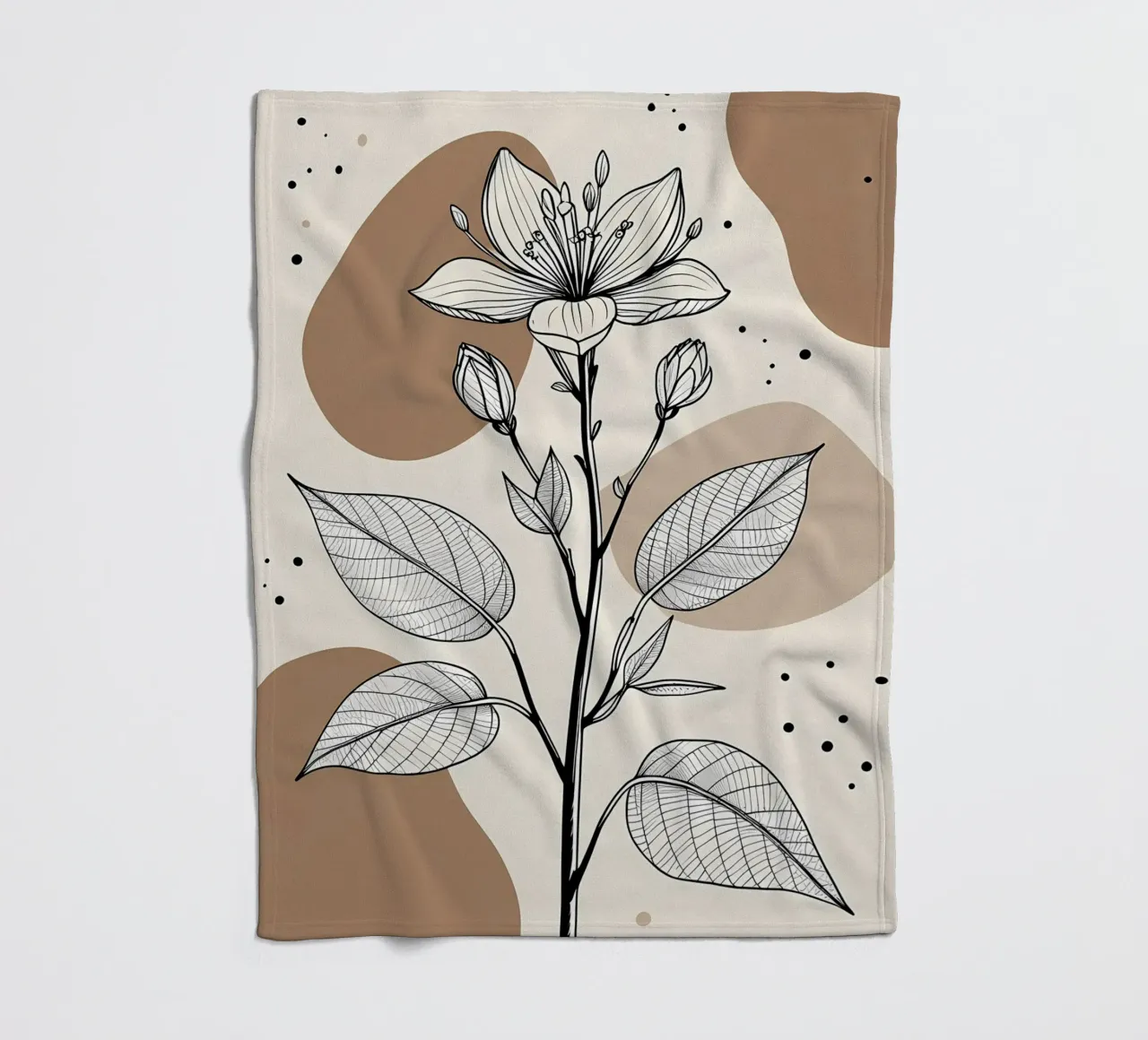 Minimalist Maple Leaf Poster in Neutral Tones with Abstract fleece blanket by Bloom And Brush