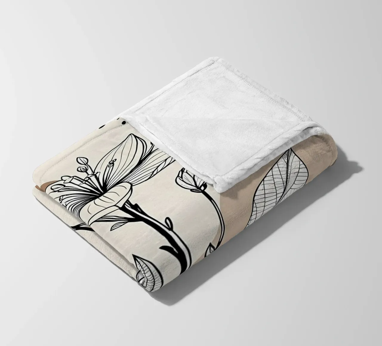 Minimalist Maple Leaf Poster in Neutral Tones with Abstract fleece blanket by Bloom And Brush