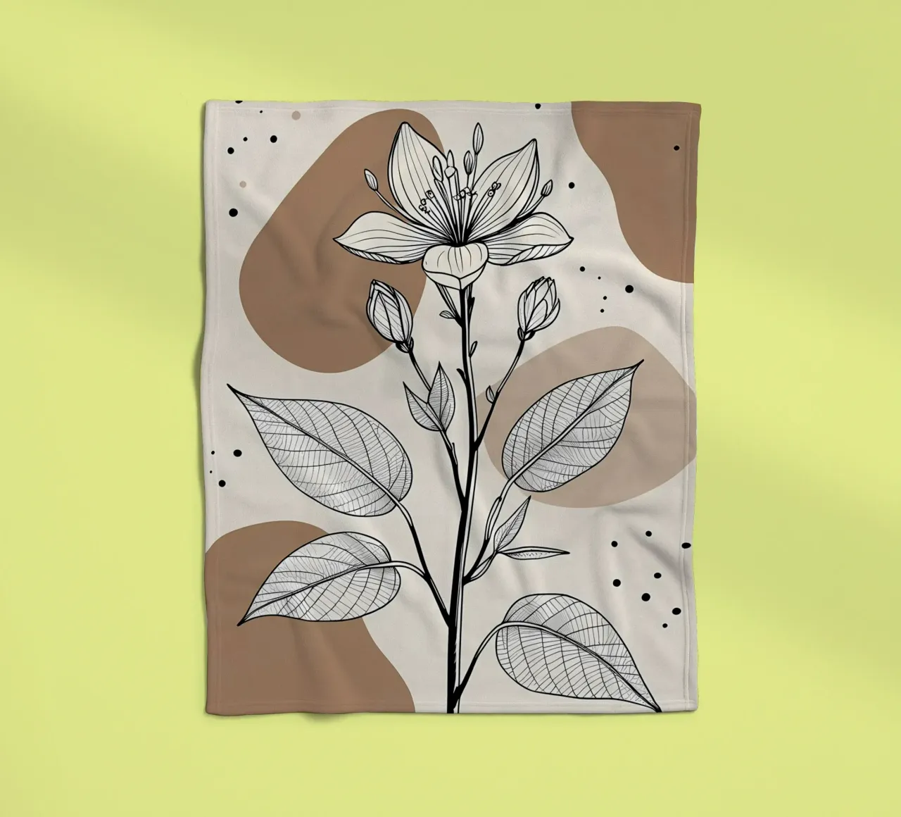 Minimalist Maple Leaf Poster in Neutral Tones with Abstract fleece blanket by Bloom And Brush