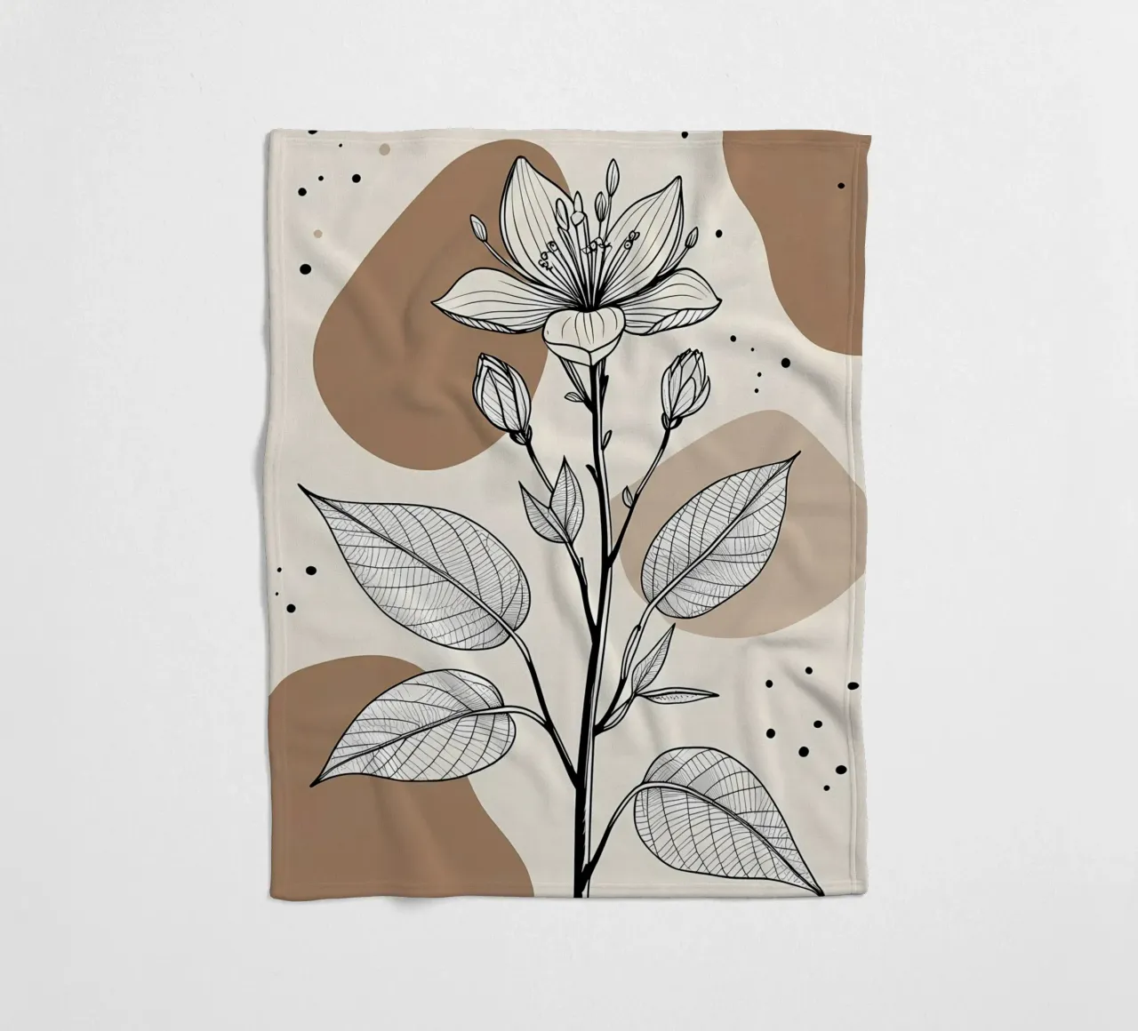 Minimalist Maple Leaf Poster in Neutral Tones with Abstract fleece blanket by Bloom And Brush