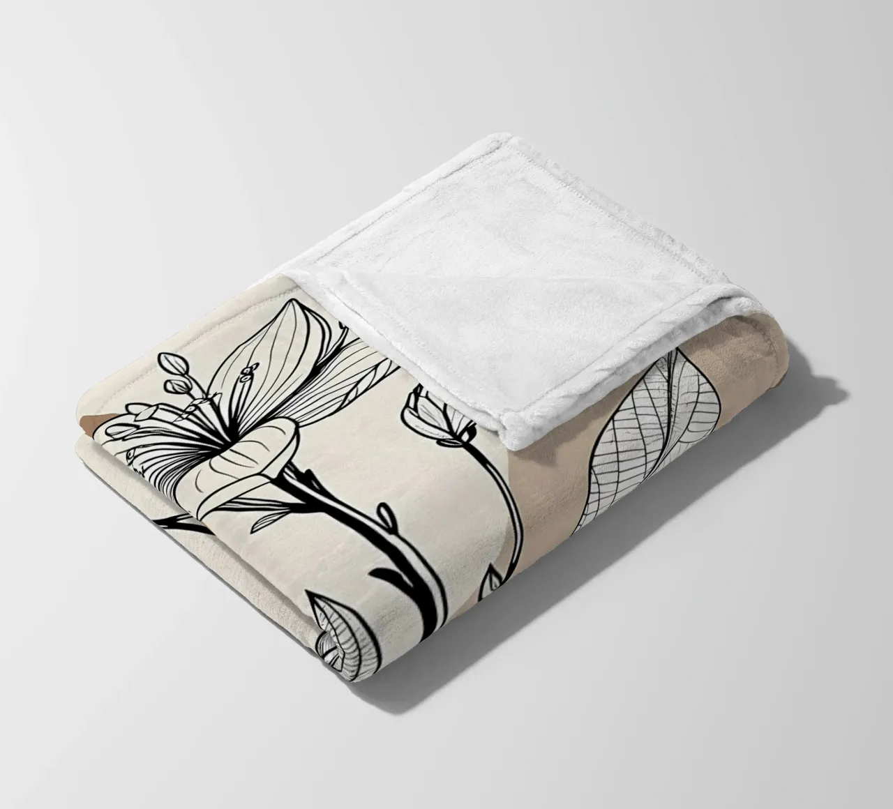 Minimalist Maple Leaf Poster in Neutral Tones with Abstract fleece blanket by Bloom And Brush