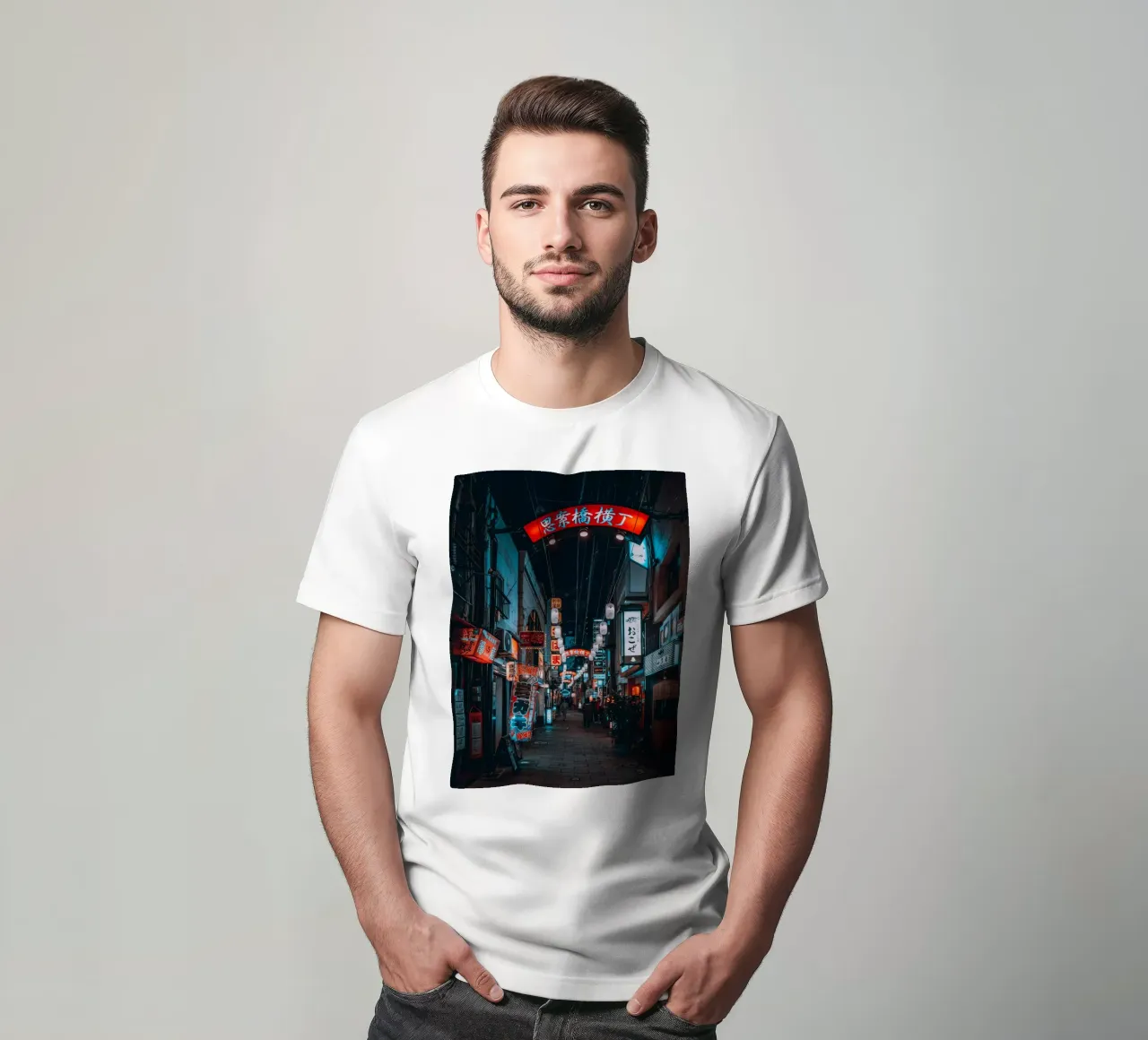Neon Night Lights in Nagasaki, Japan t-shirt by Marcel Bisig