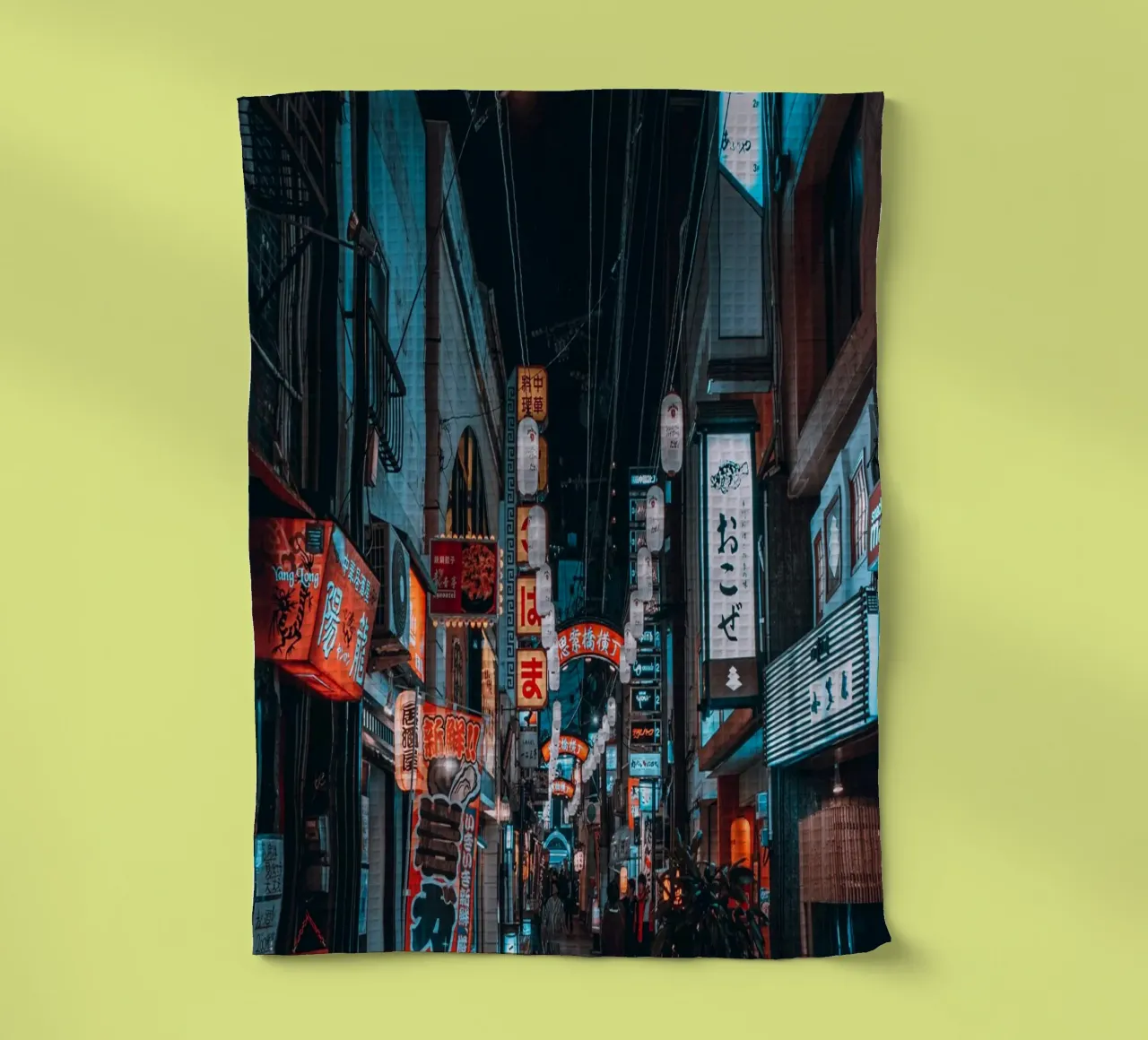 Neon Night Lights in Nagasaki, Japan tea towel by Marcel Bisig