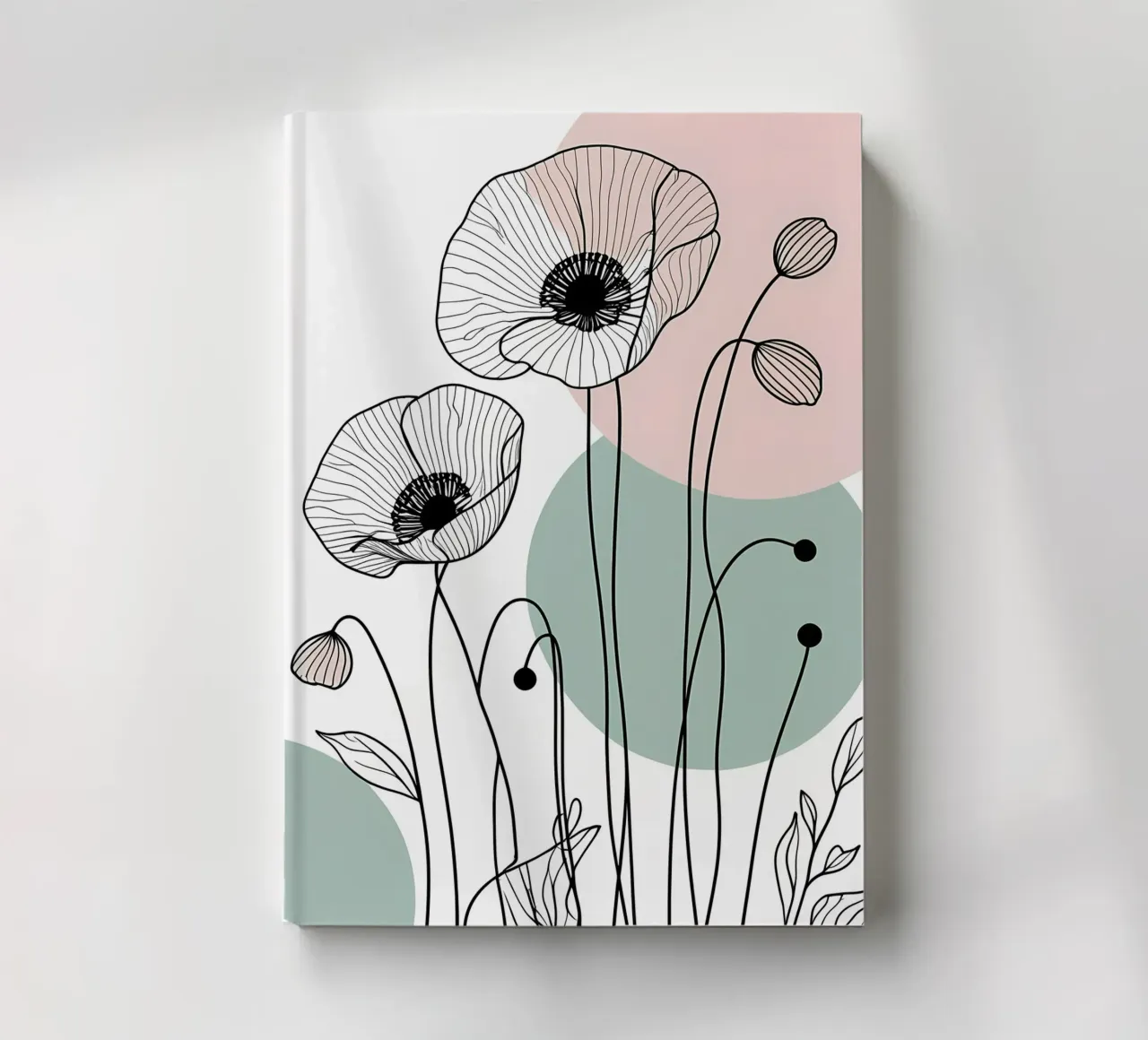 Minimalist Line Art Poppies with Soft Pastel Circles notebook by Bloom And Brush