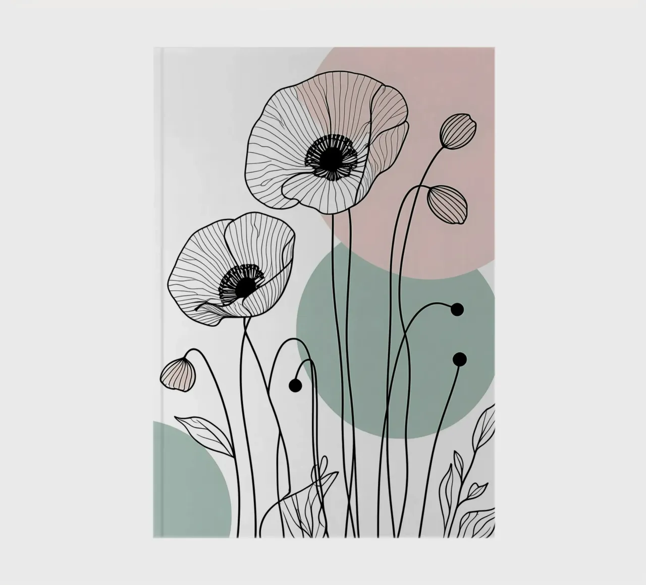 Minimalist Line Art Poppies with Soft Pastel Circles notebook by Bloom And Brush
