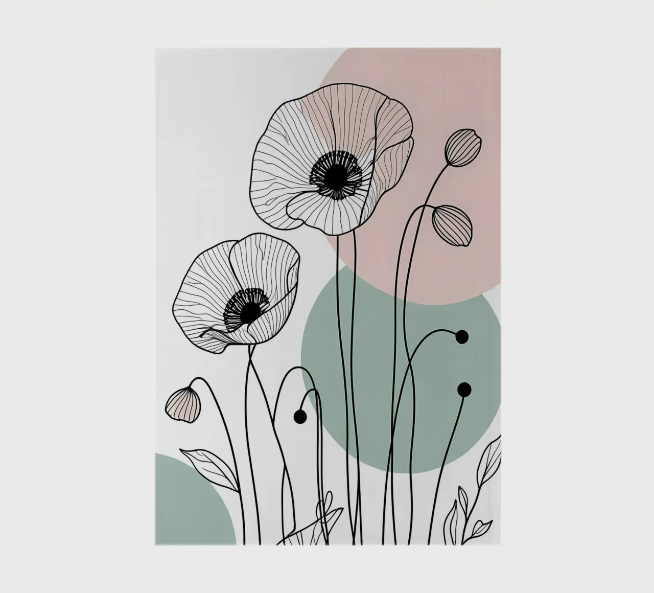 Minimalist Line Art Poppies with Soft Pastel Circles notebook by Bloom And Brush