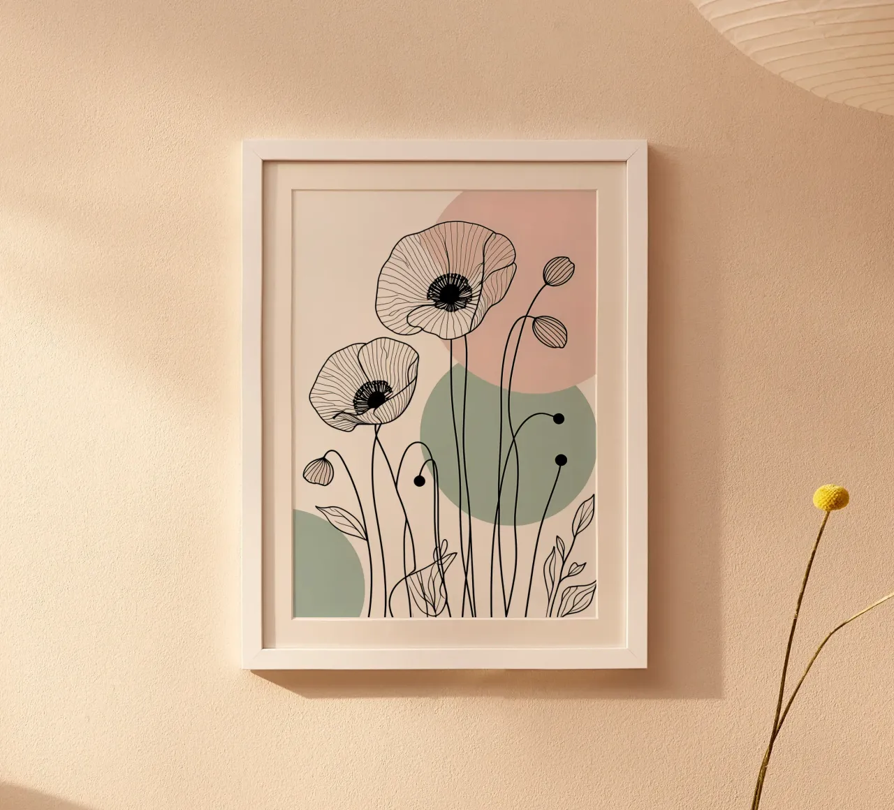 Minimalist Line Art Poppies with Soft Pastel Circles hahnemühle by Bloom And Brush