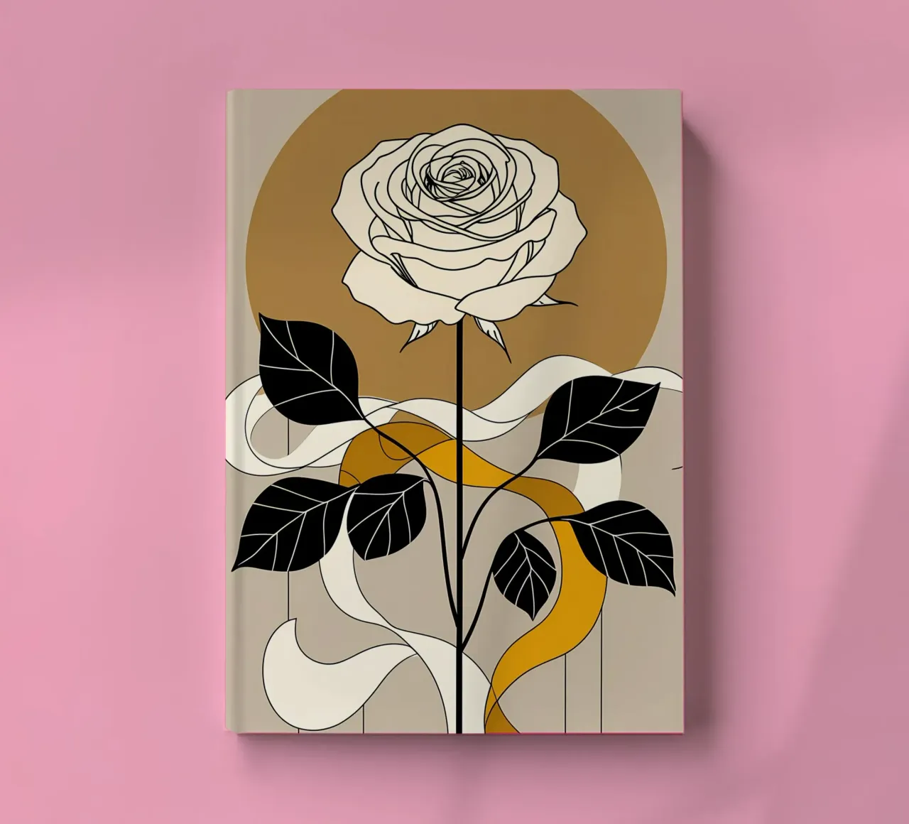 Elegant Minimalist Rose with Golden Abstract Background notebook by Bloom And Brush