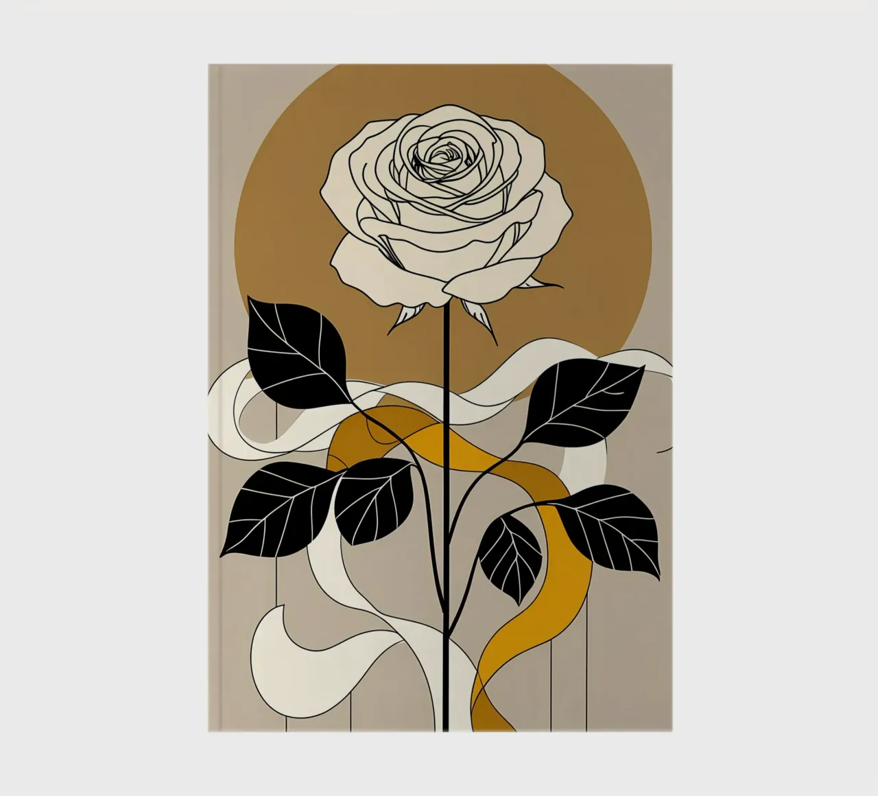 Elegant Minimalist Rose with Golden Abstract Background notebook by Bloom And Brush