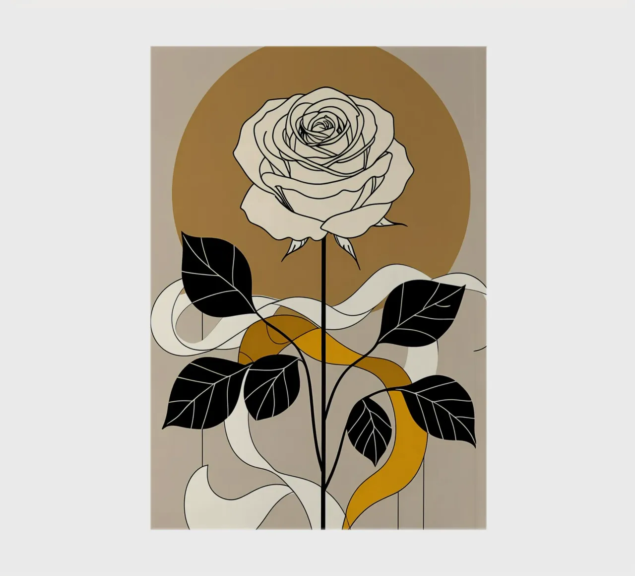Elegant Minimalist Rose with Golden Abstract Background notebook by Bloom And Brush