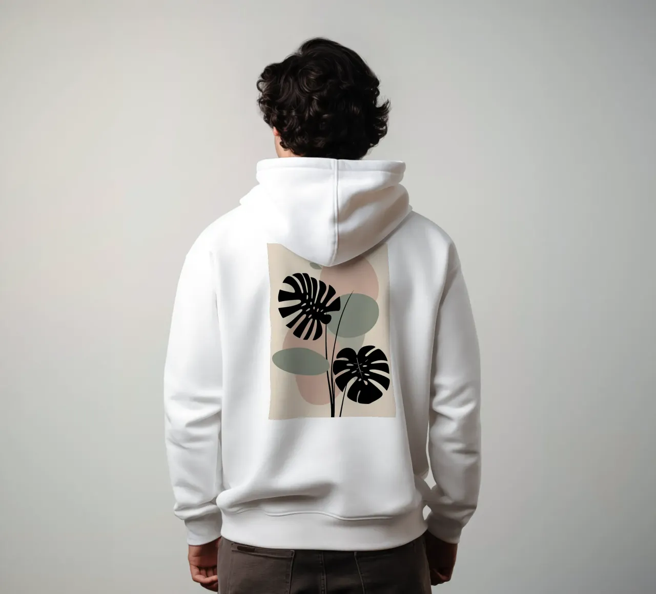 Foglie di Monstera minimaliste con forme astratte pastello morbide felpa con cappuccio da Bloom And Brush