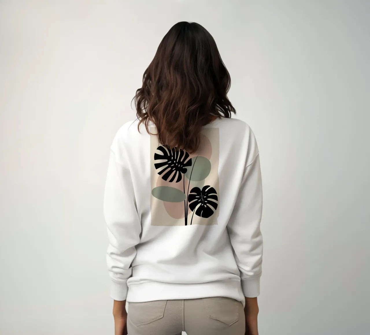 Foglie di Monstera minimaliste con forme astratte pastello morbide felpa da Bloom And Brush