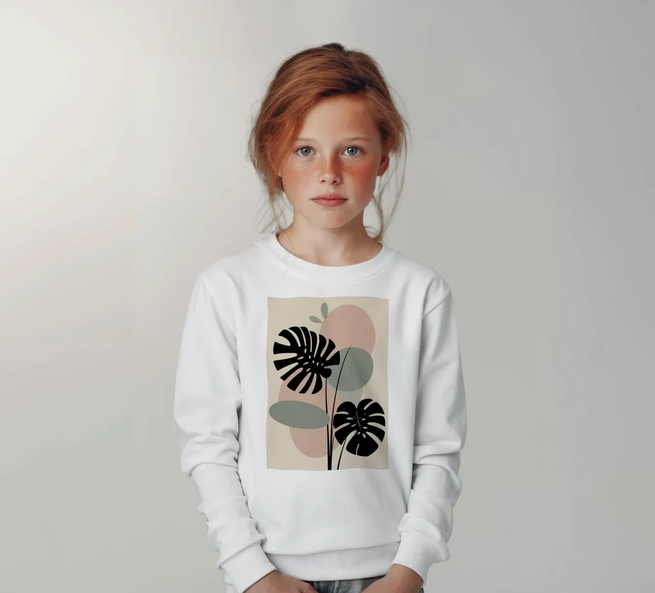 Foglie di Monstera minimaliste con forme astratte pastello morbide felpa bambino da Bloom And Brush